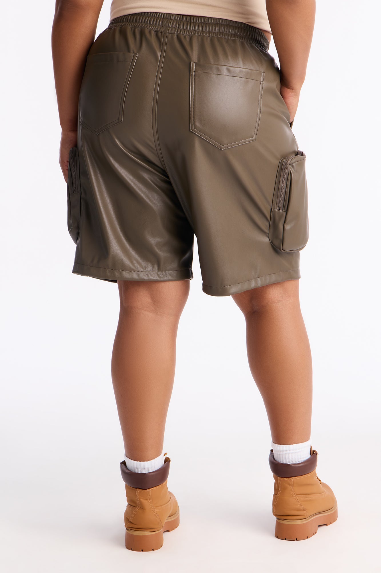 Rebellious Faux Leather Bermuda Short - Olive