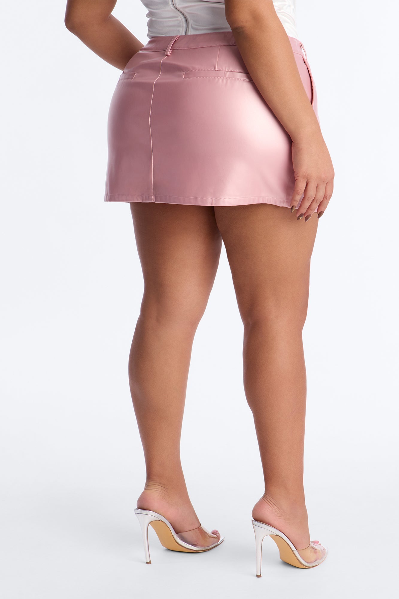 Nyx Faux Leather Micro Mini Skort - Gunmetal/Pink