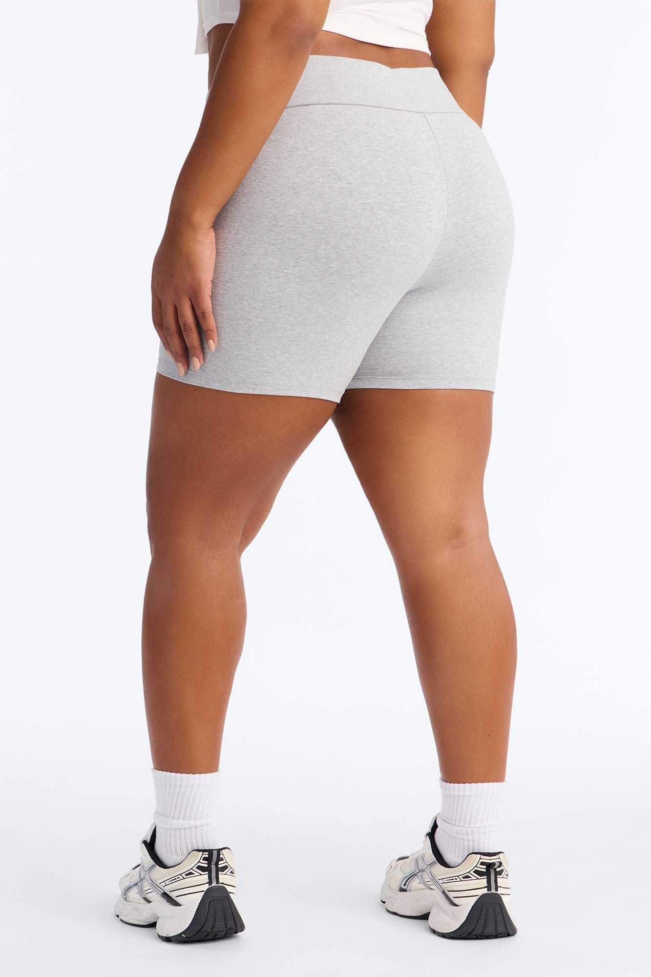 Quinn Mid Rise Everyday Cotton Biker Short 5″ - Heather Grey