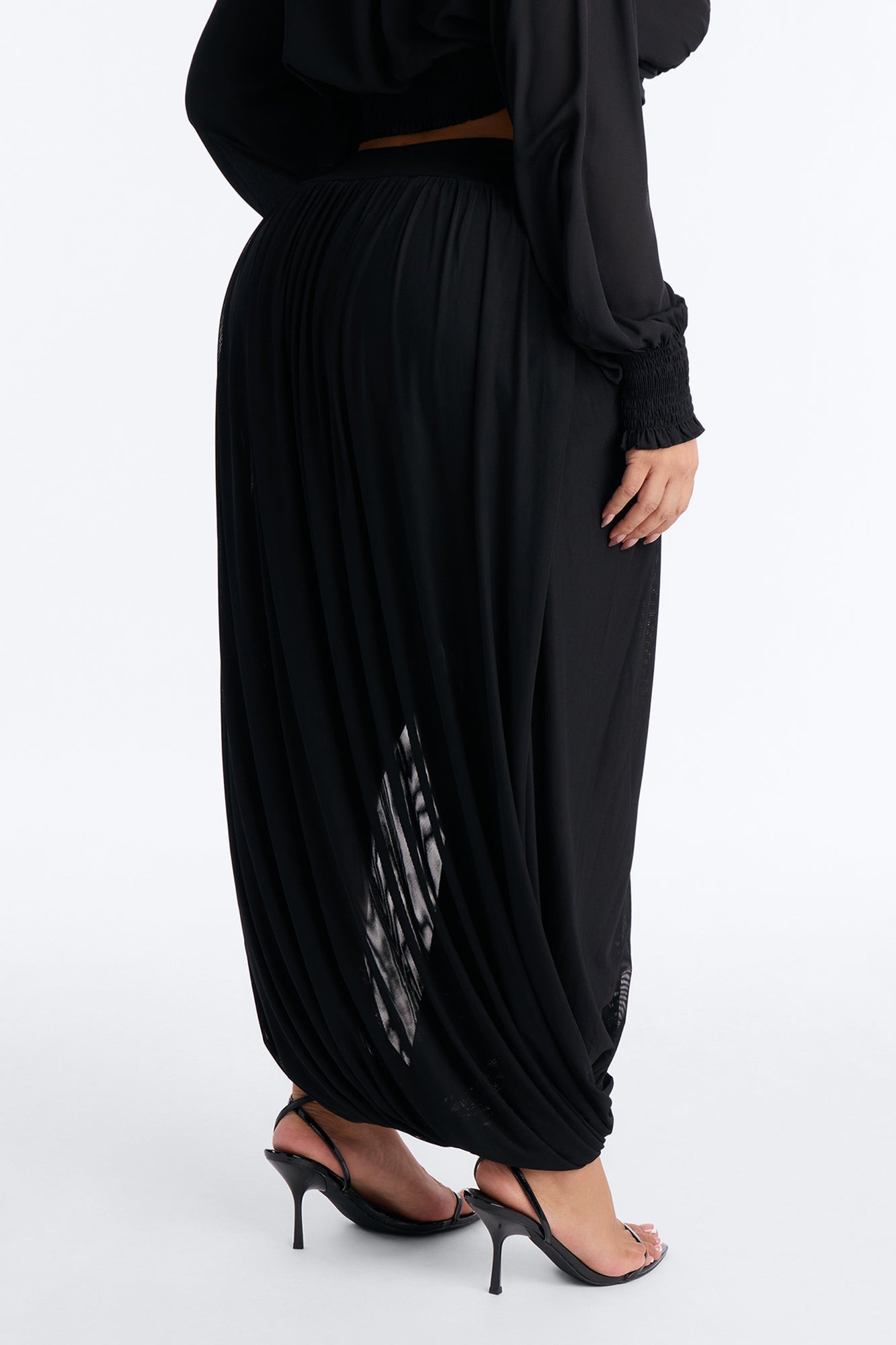Gaia Draped Mesh Maxi Skirt - Black