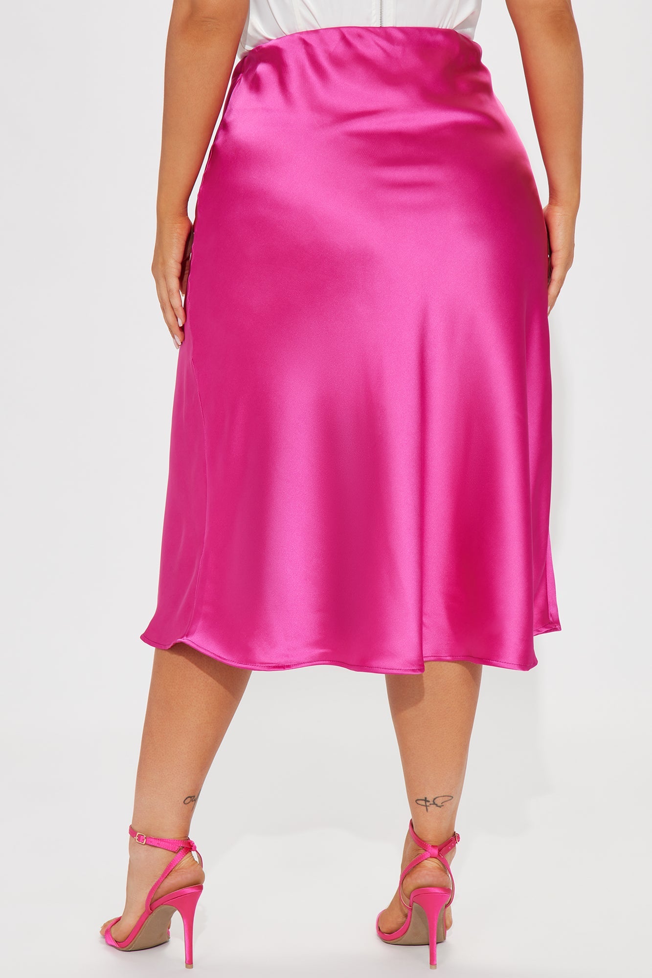 Girls Need Love Satin Midi Skirt - Fuchsia