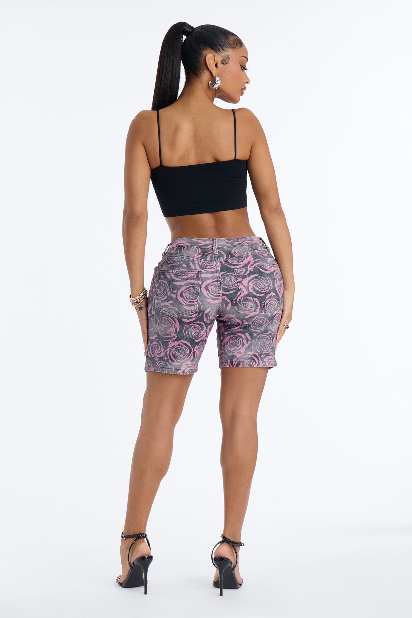 Buy Myself Flowers Denim Bermuda Shorts - Pink/combo
