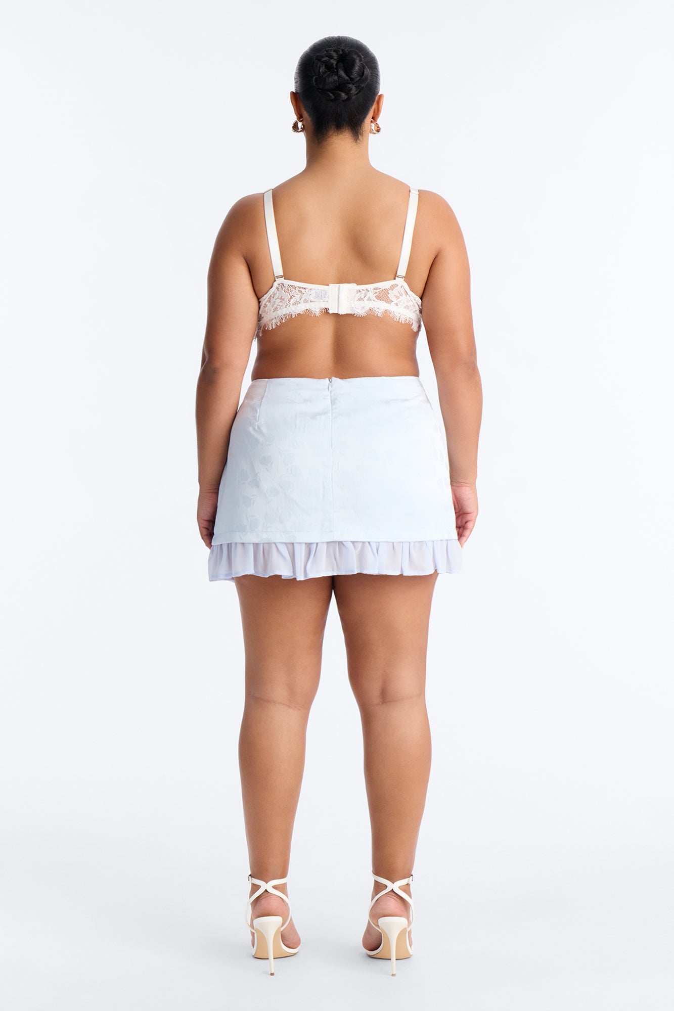 Spring Floral Jacquard Mini Skirt - Light Blue