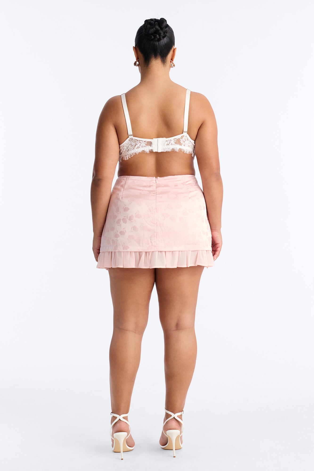 Spring Floral Jacquard Mini Skirt - Light Pink