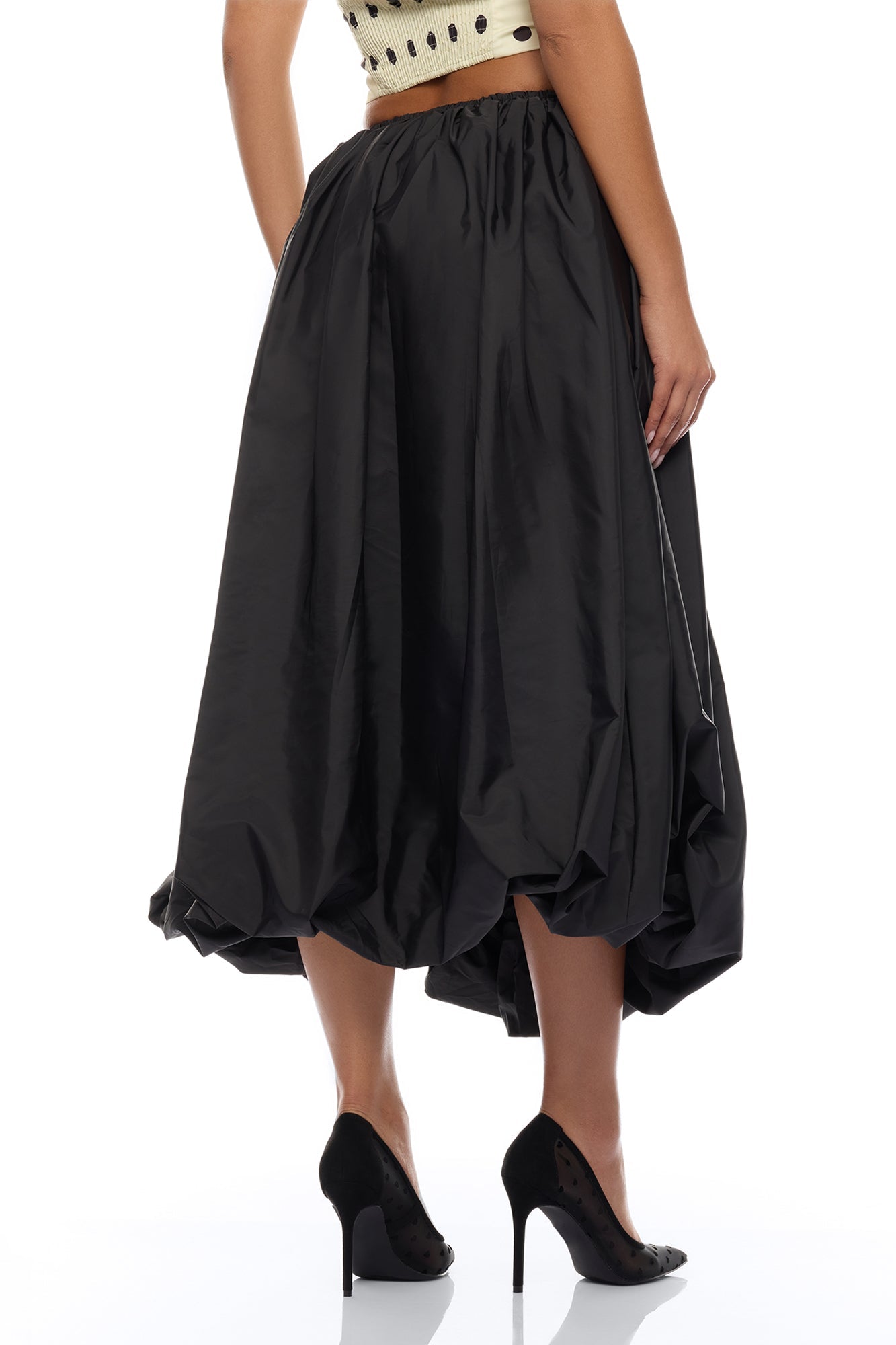 Estelle Bubble Hem Taffeta Midi Skirt - Black