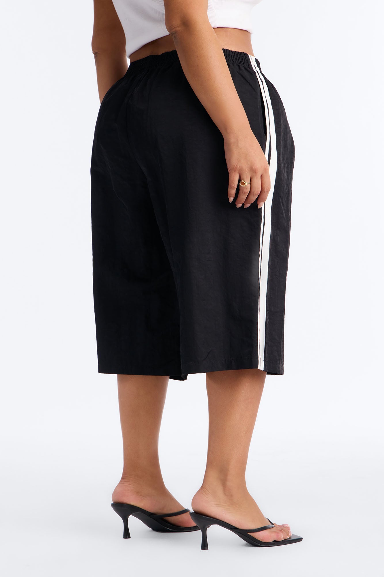 Can't Keep Up Striped Bermuda Track Short - Black/White