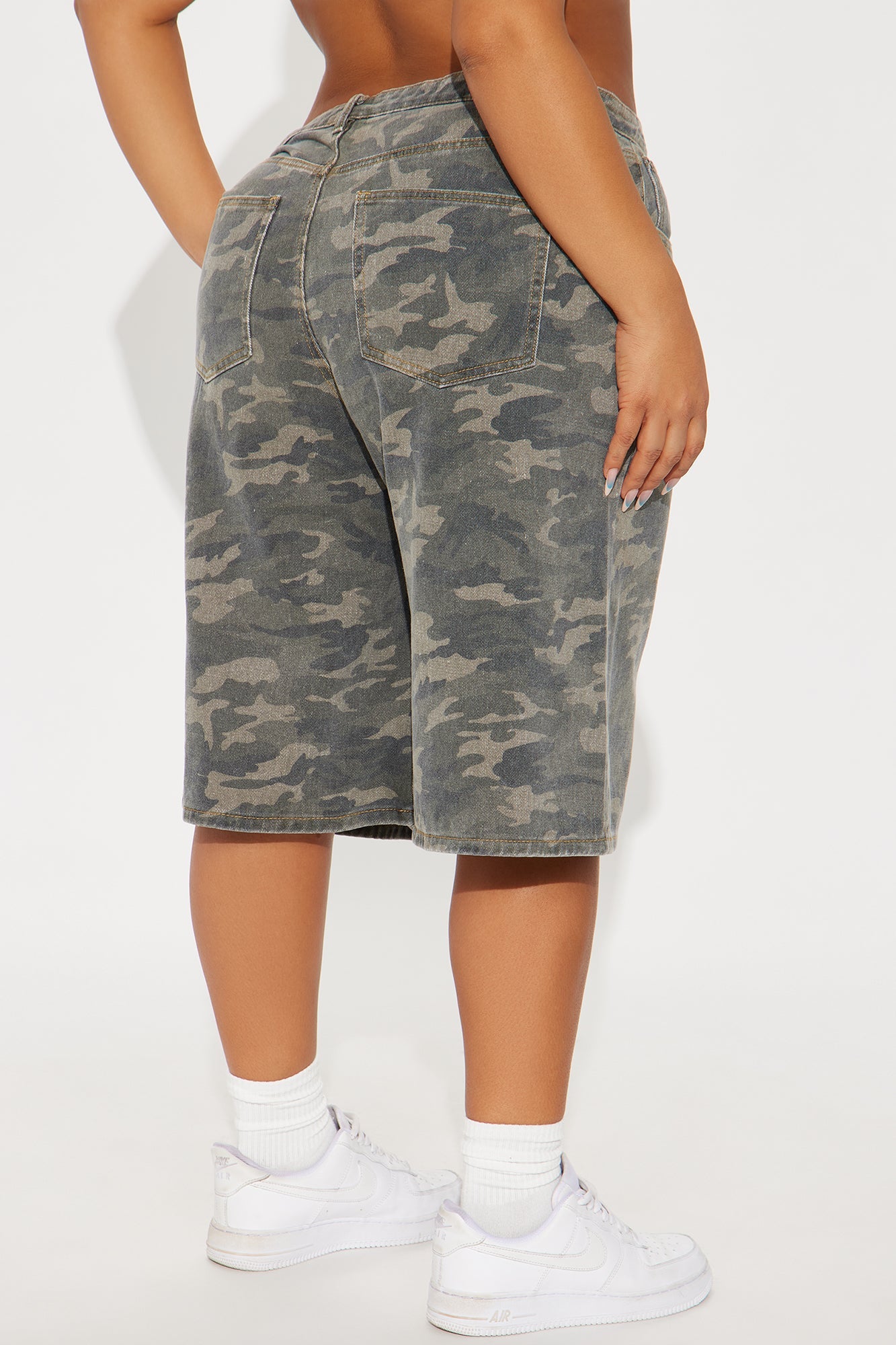 Such A Trooper Camo Denim Jorts - Olive
