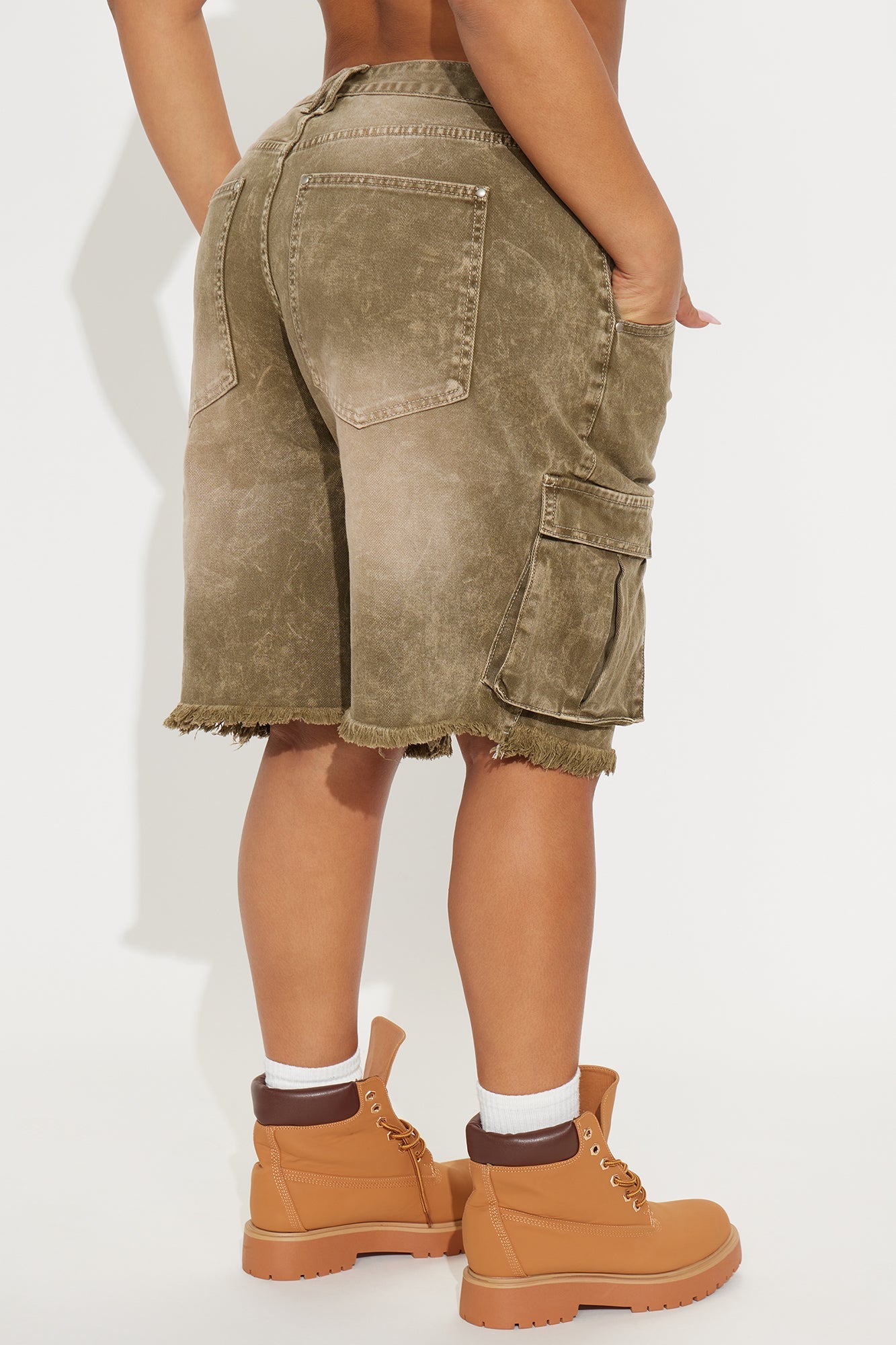 Live And Learn Cargo Denim Jorts - Olive