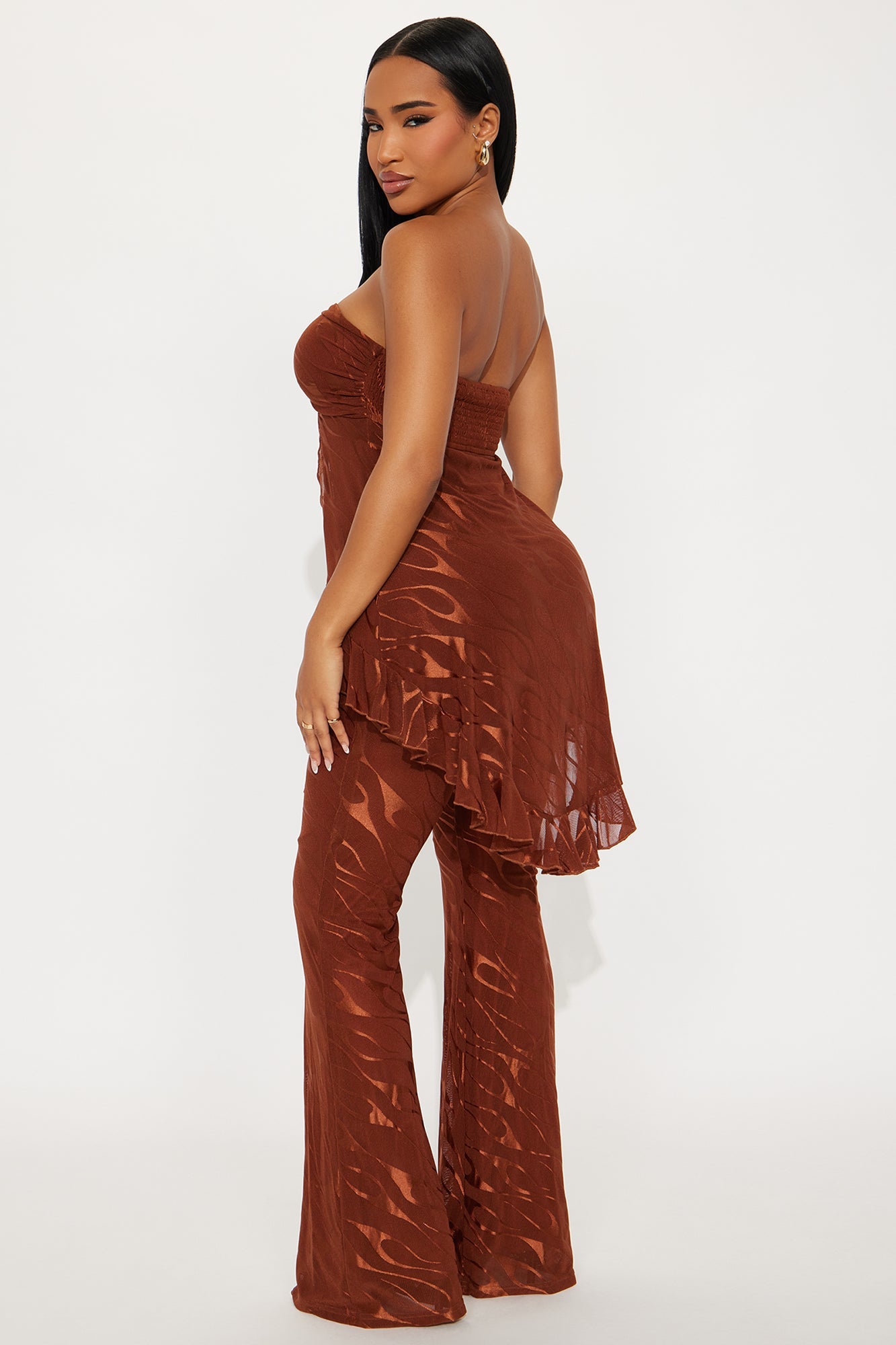 Weekend Glow Mesh Strapless Jumpsuit - Rust
