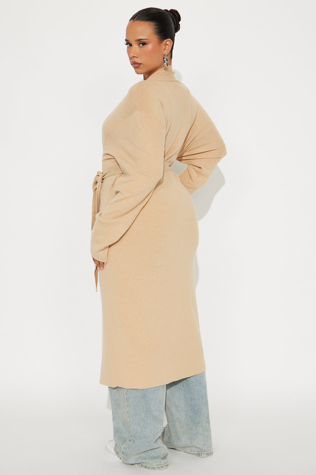 Your Fantasy Open Front Belted Cardigan - Sand