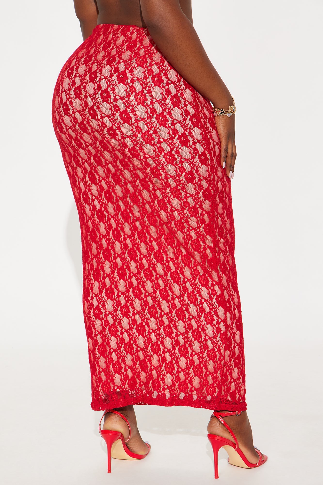 Victoria High Rise Lace Bodycon Maxi Skirt - Red