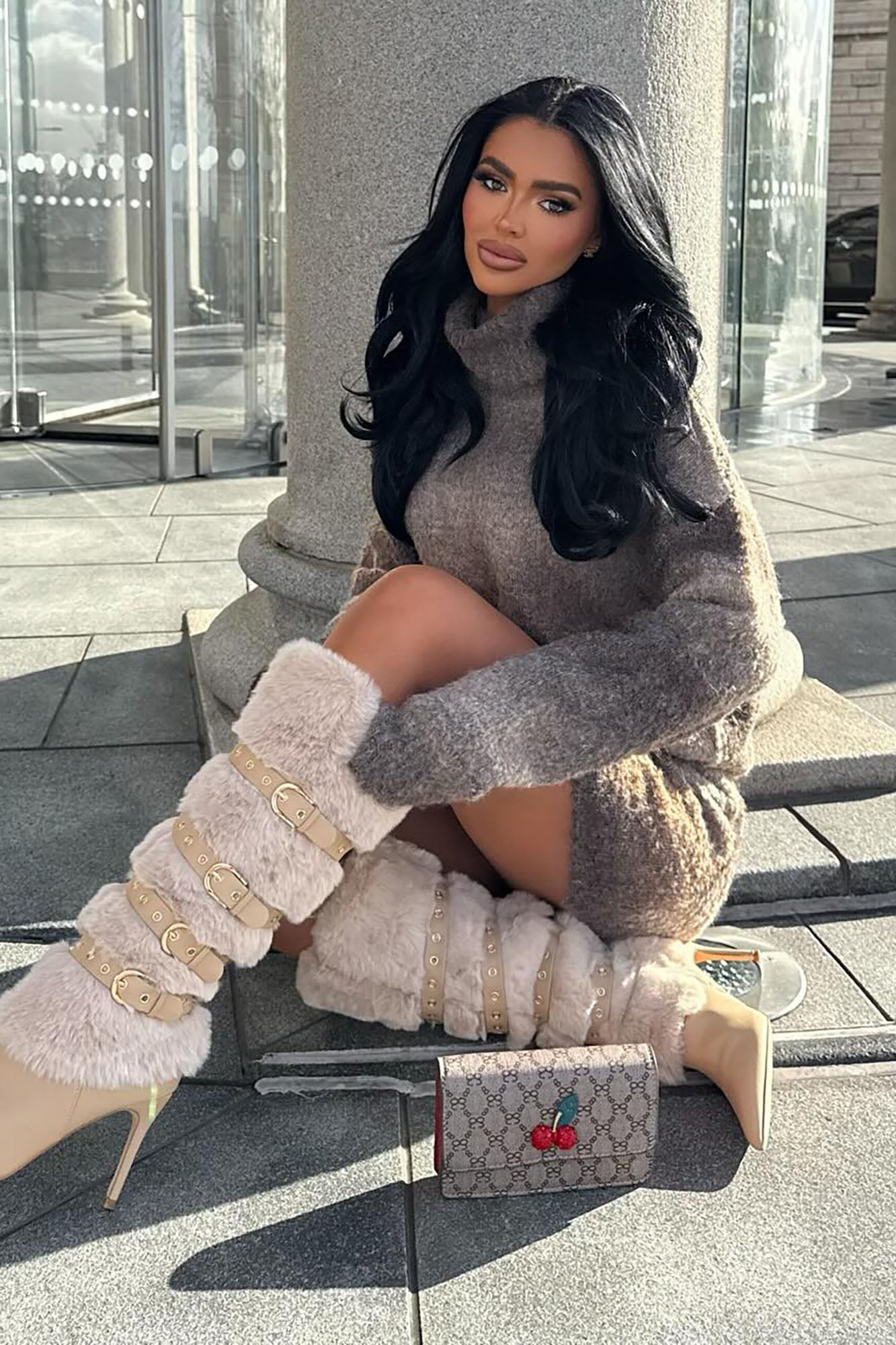 Albany Faux Fur Buckle Boots - Nude