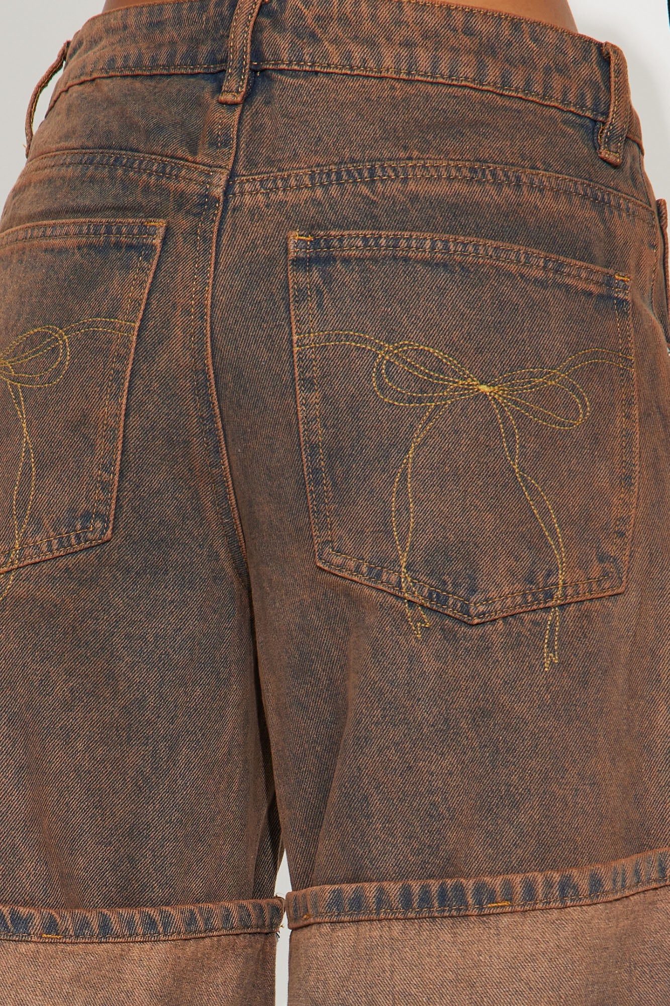 Bailey Bow Pockets Denim Jorts - Brown
