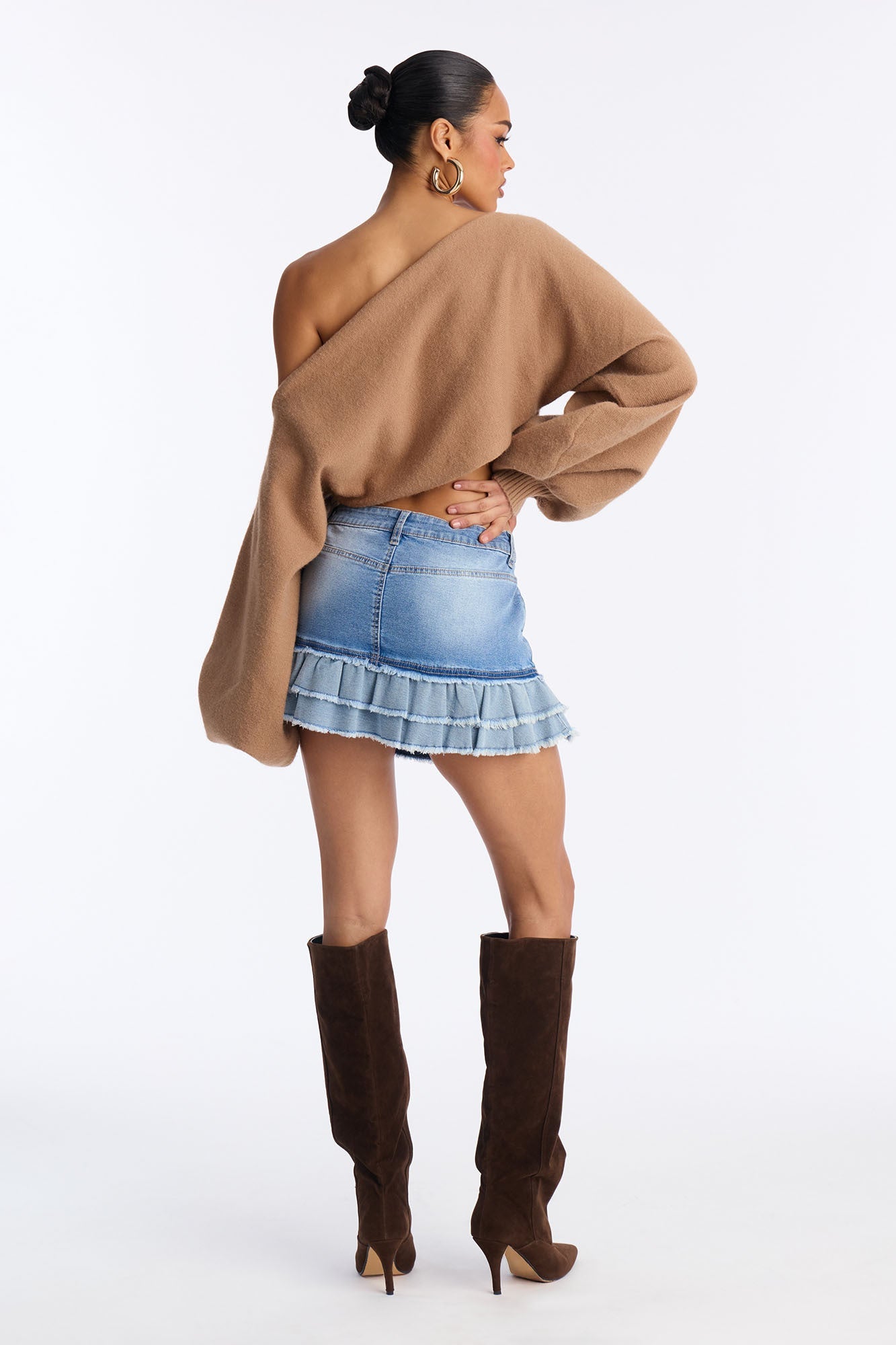 The Sweetest Denim Ruffle Hem Mini Skirt - Medium Wash