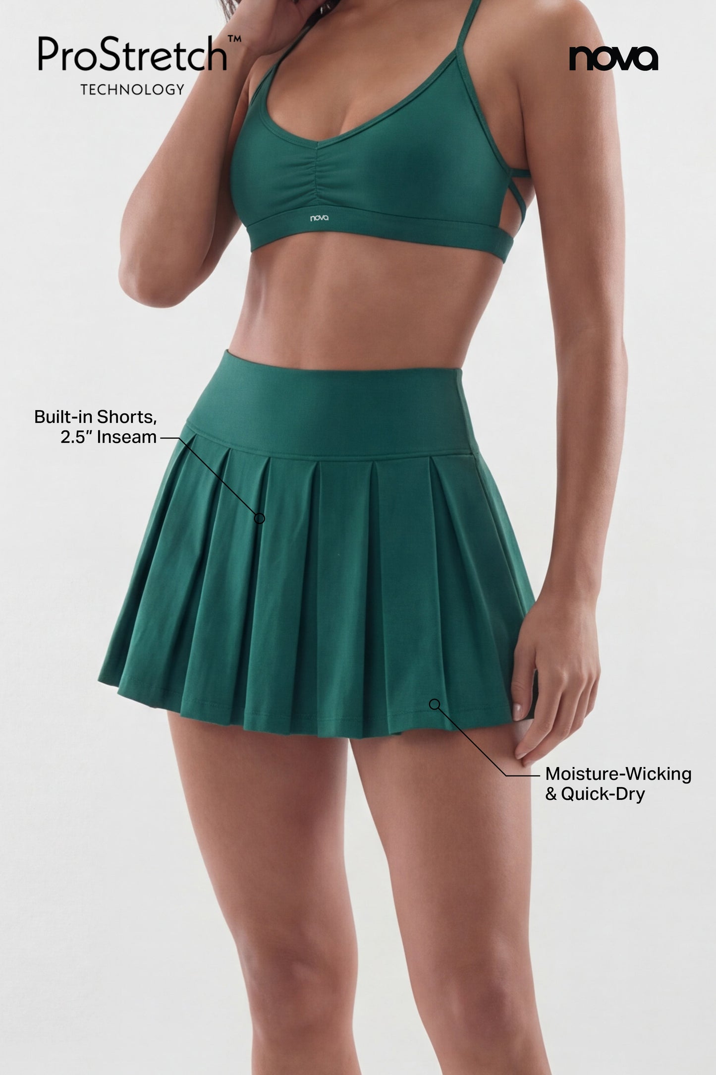 ProStretch™ Pleated Mini Skort - Hunter Green