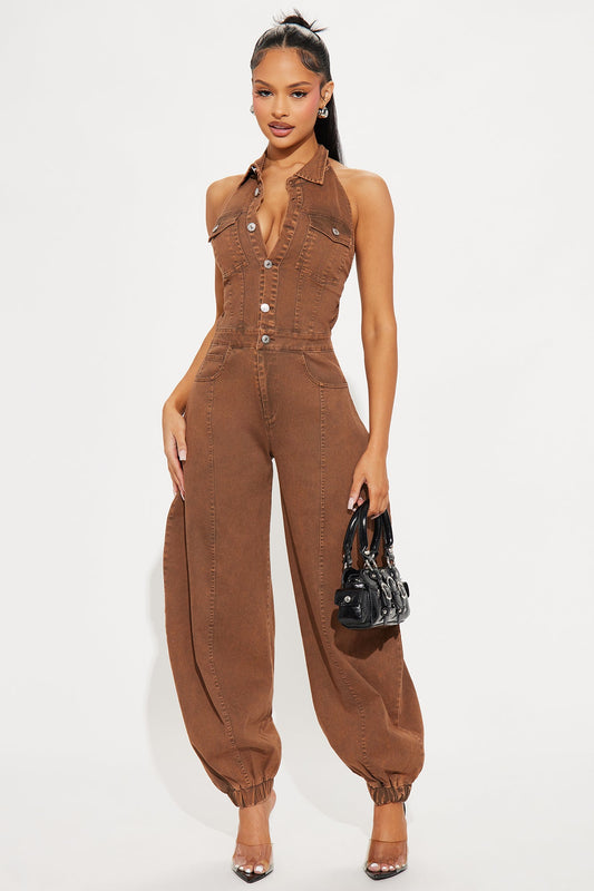 Downtown Girl Balloon Jumpsuit - Chocolate