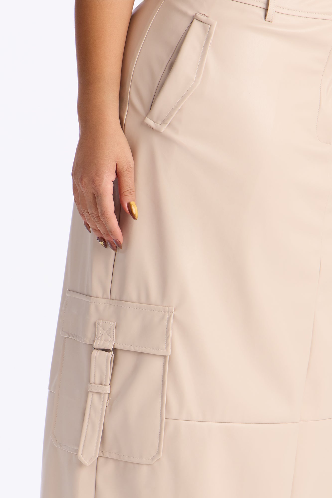 Catwalk Chic Faux Leather Cargo Maxi Skirt - Stone