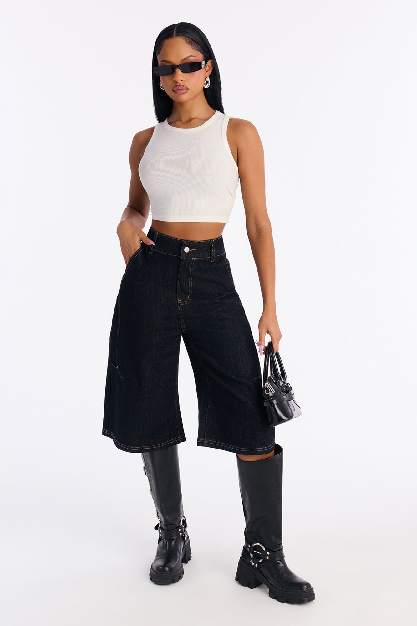 Night Shift Non Stretch Denim Jort - Dark Denim