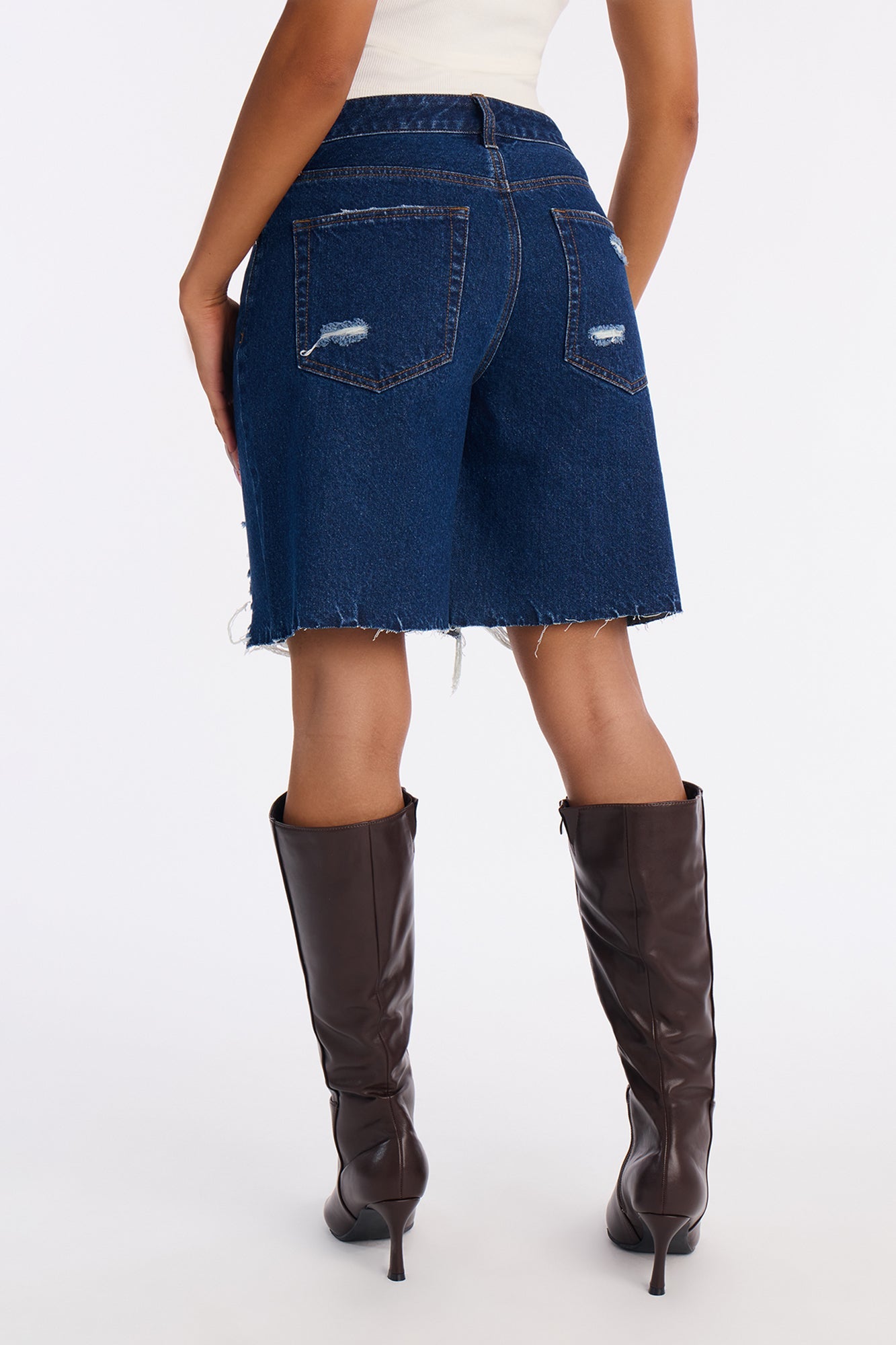 Wild And Free Non Stretch Denim Bermuda Shorts - Dark Wash