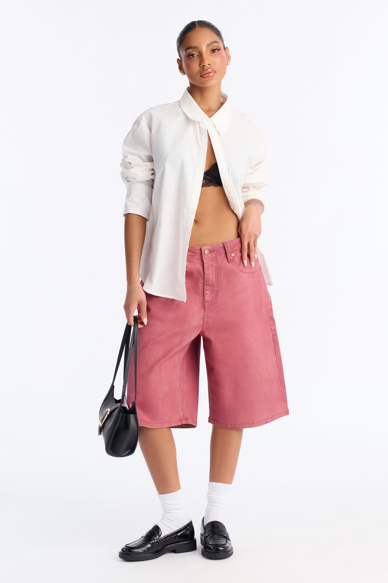 In The Pink Coated Denim Jorts - Pink