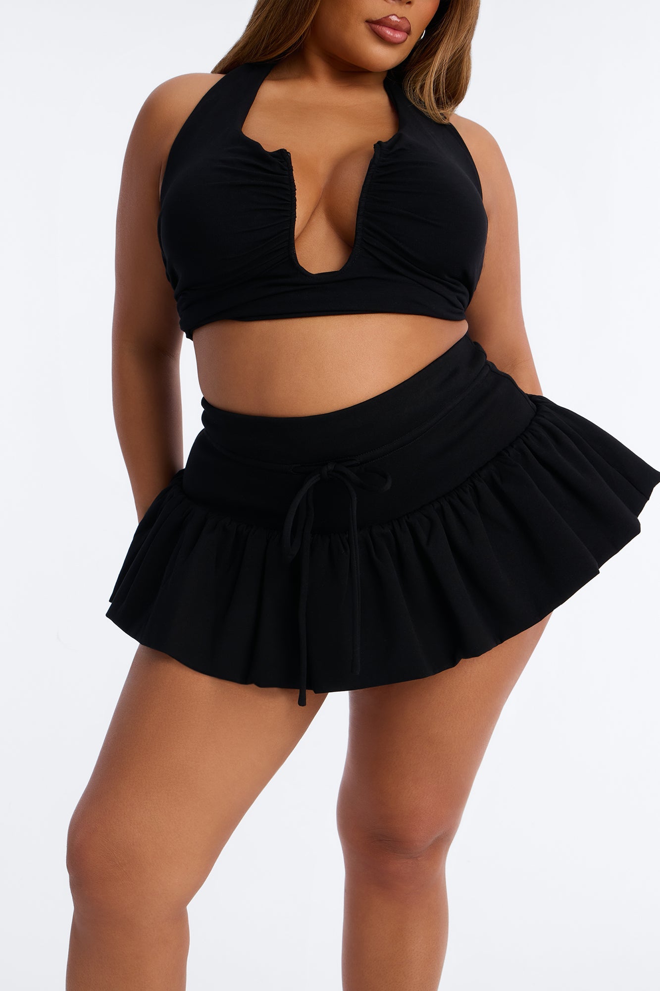 Junie Cotton Blend Bubble Mini Skort - Black