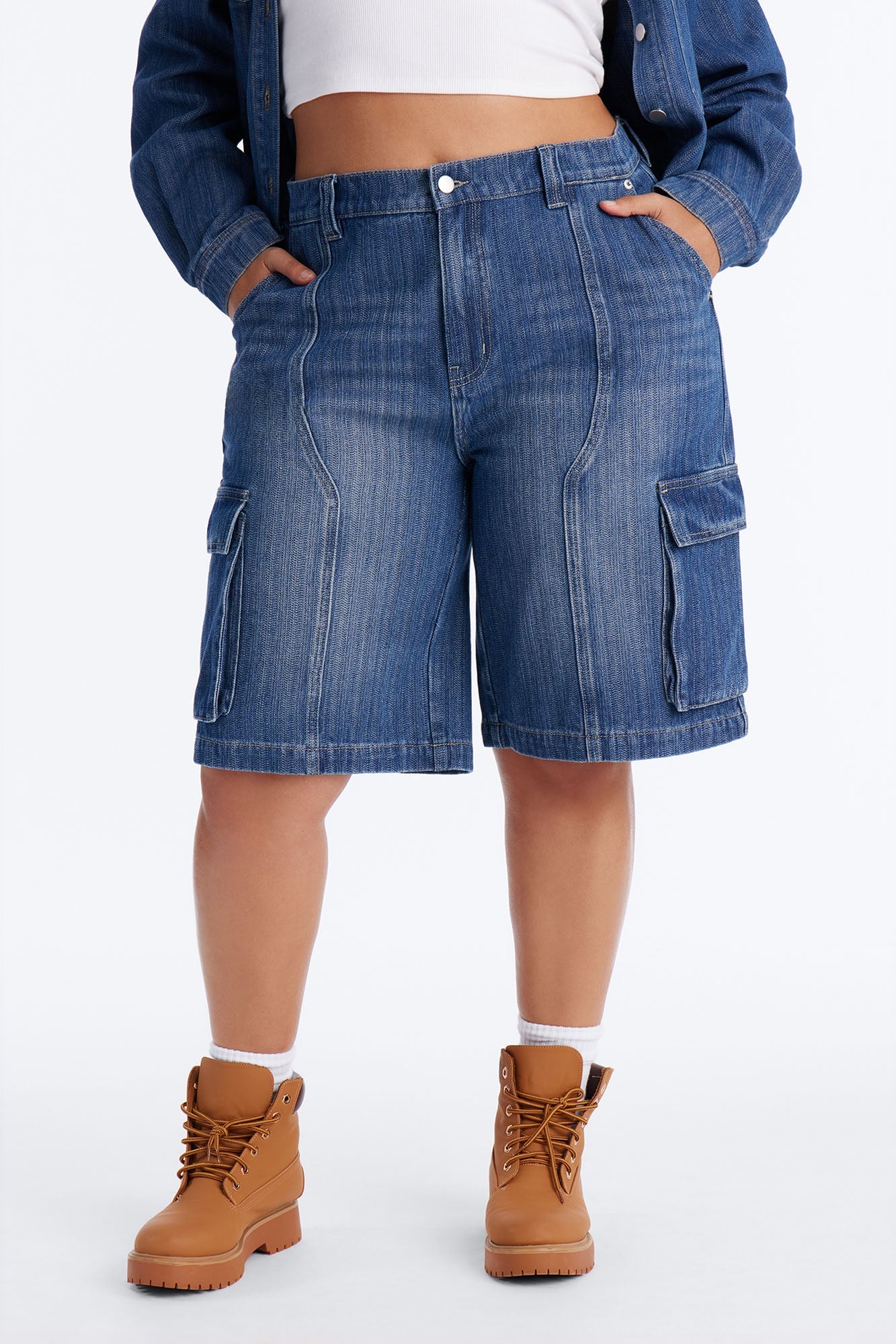 Lyon Cargo Denim Jorts - Medium Wash