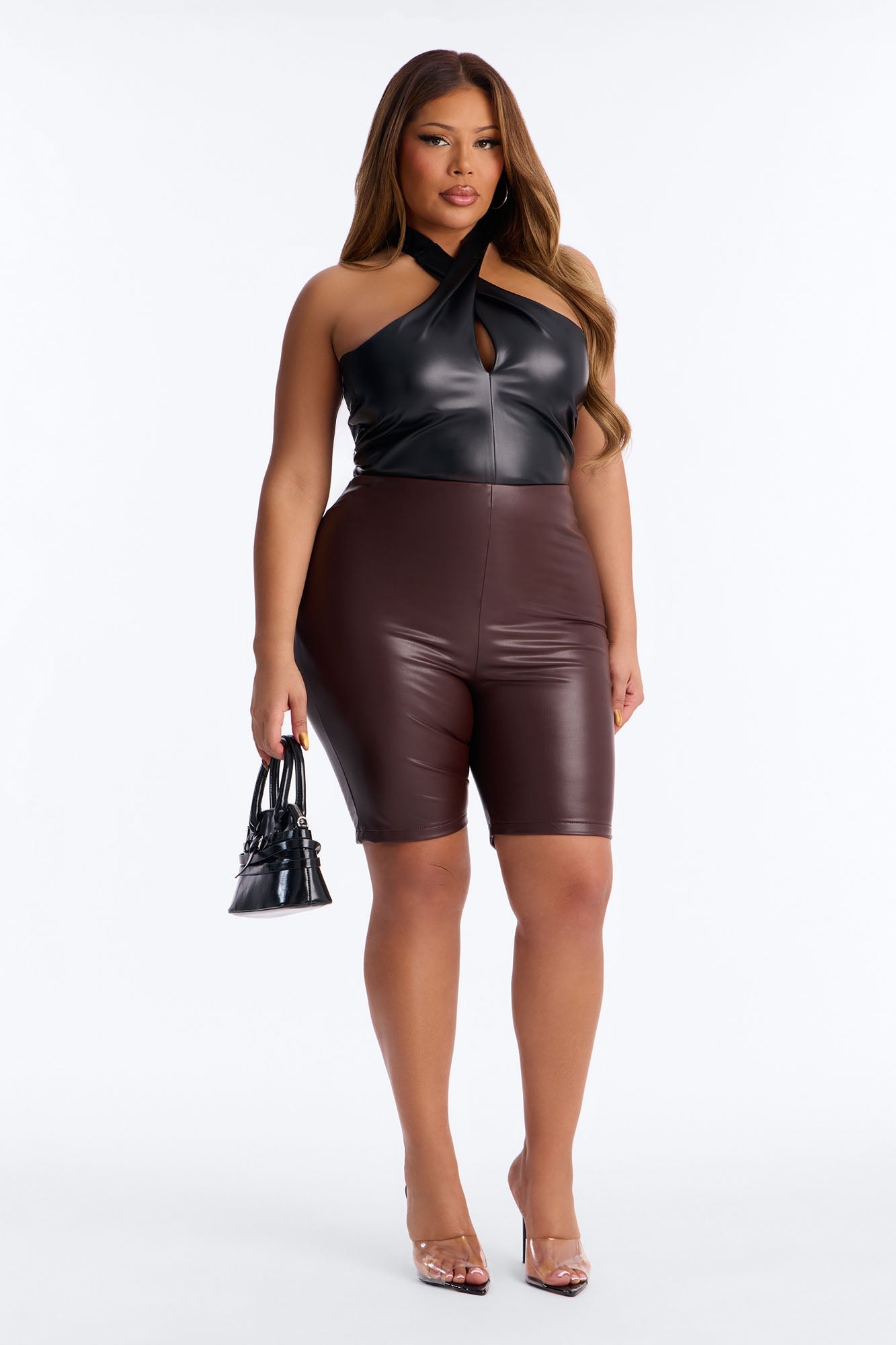 On The Daily Faux Leather Biker Short - Chocolate