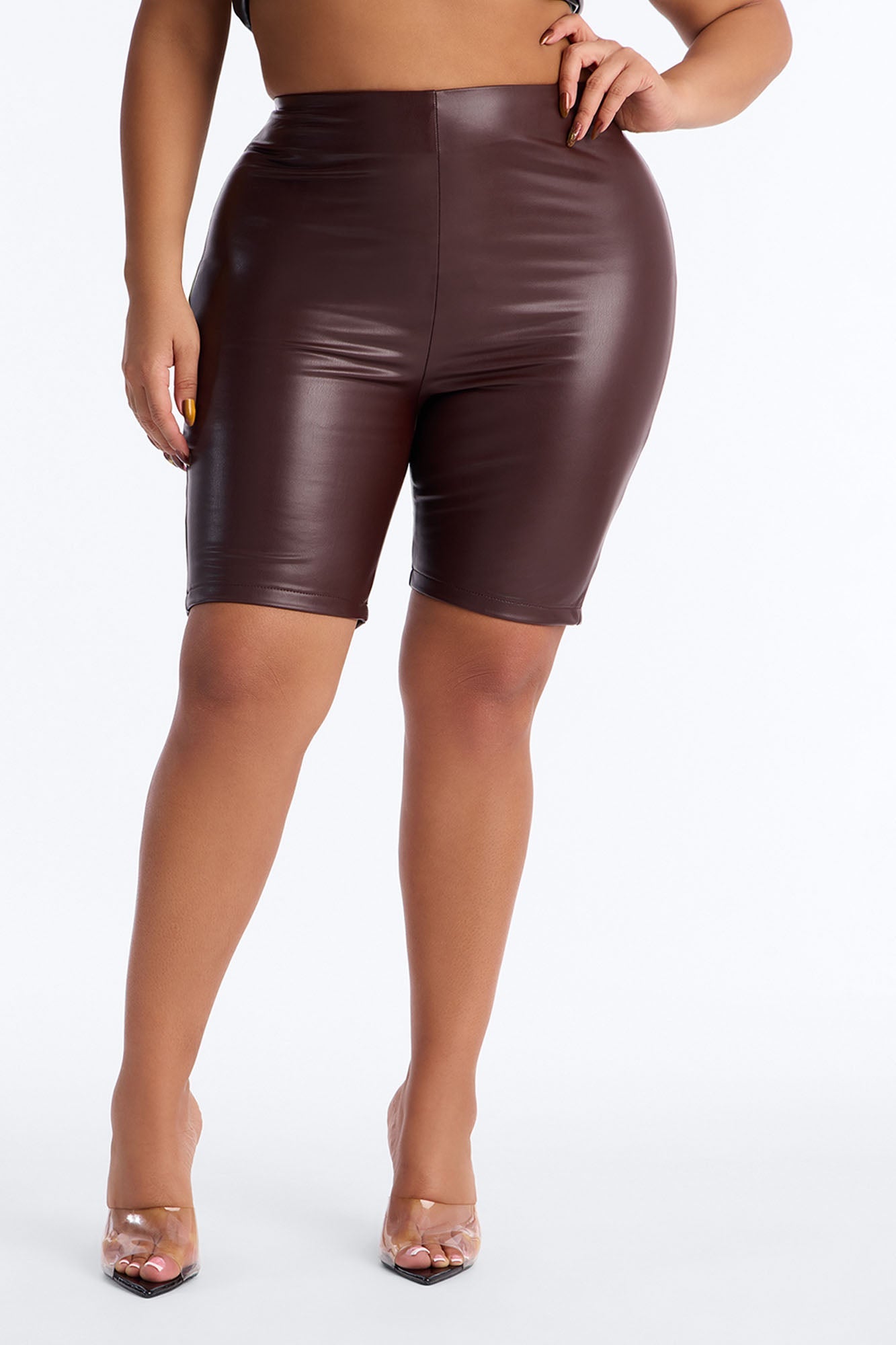On The Daily Faux Leather Biker Short - Chocolate
