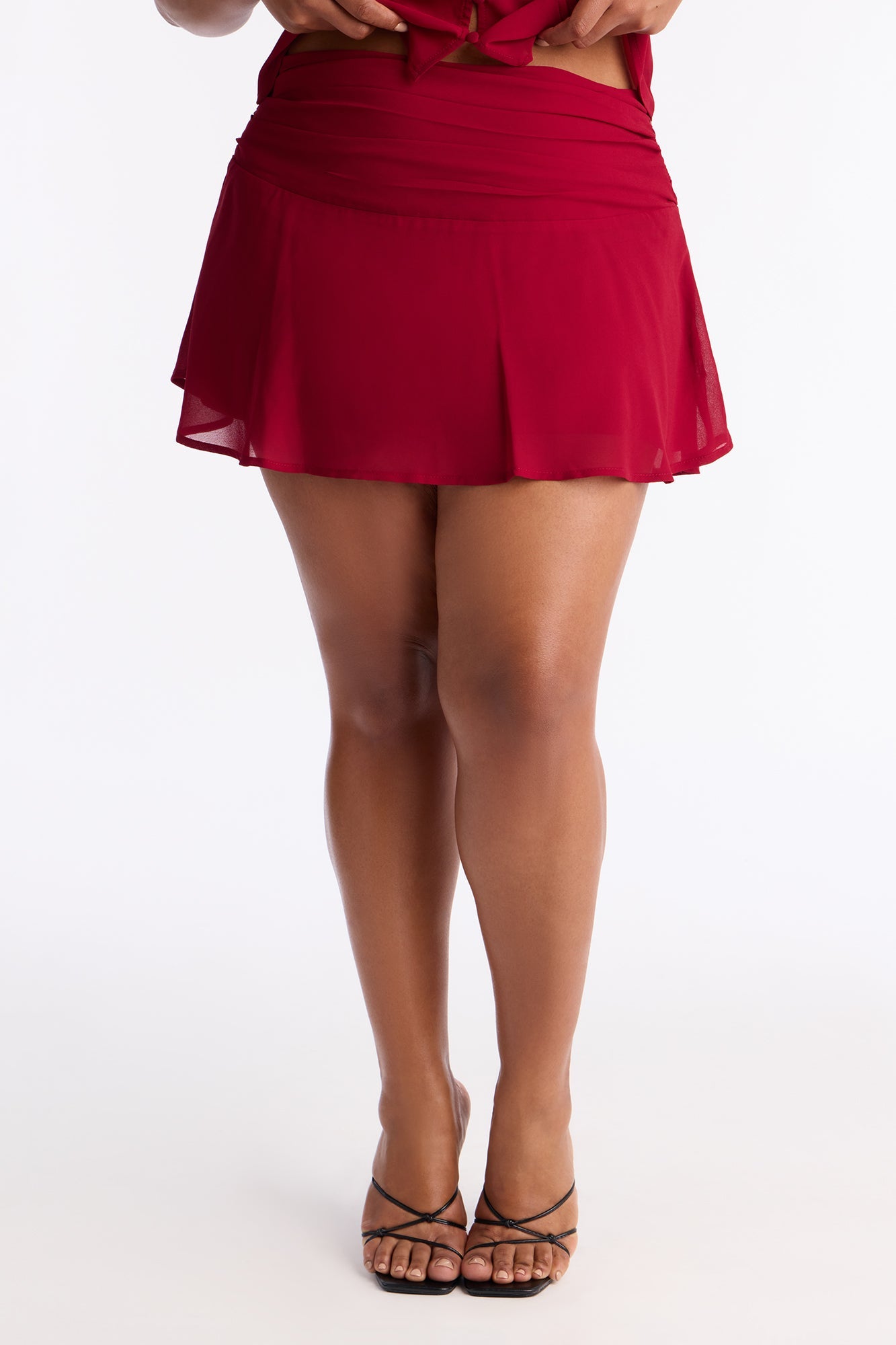 Remi Chiffon Ruched Mini Skirt - Red