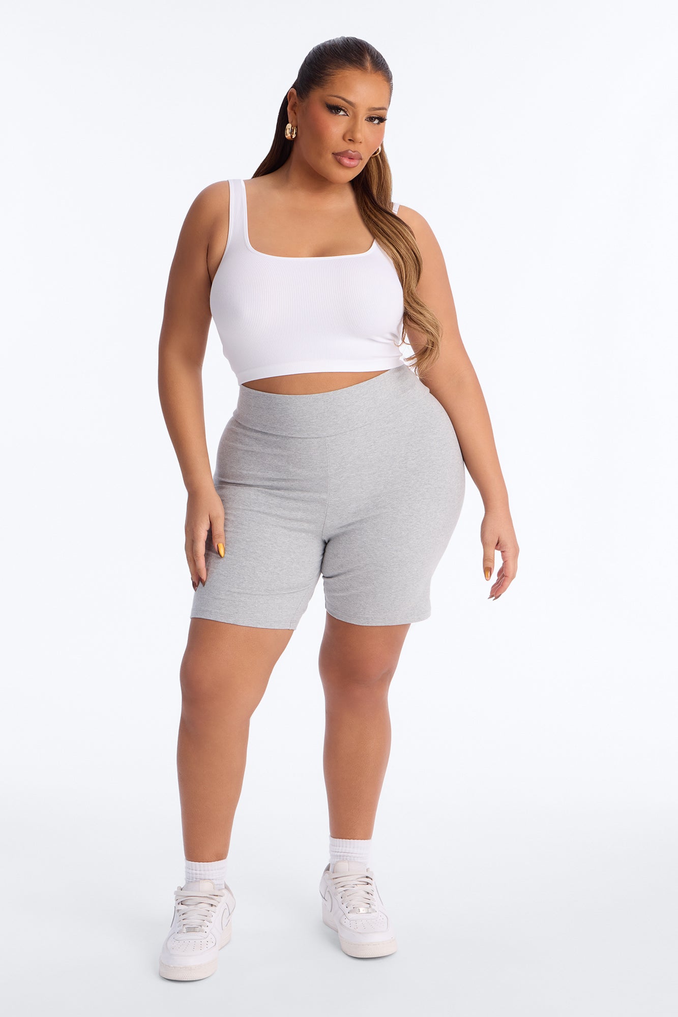 Quinn High Rise Everyday Cotton Biker Short 7″ - Heather Grey