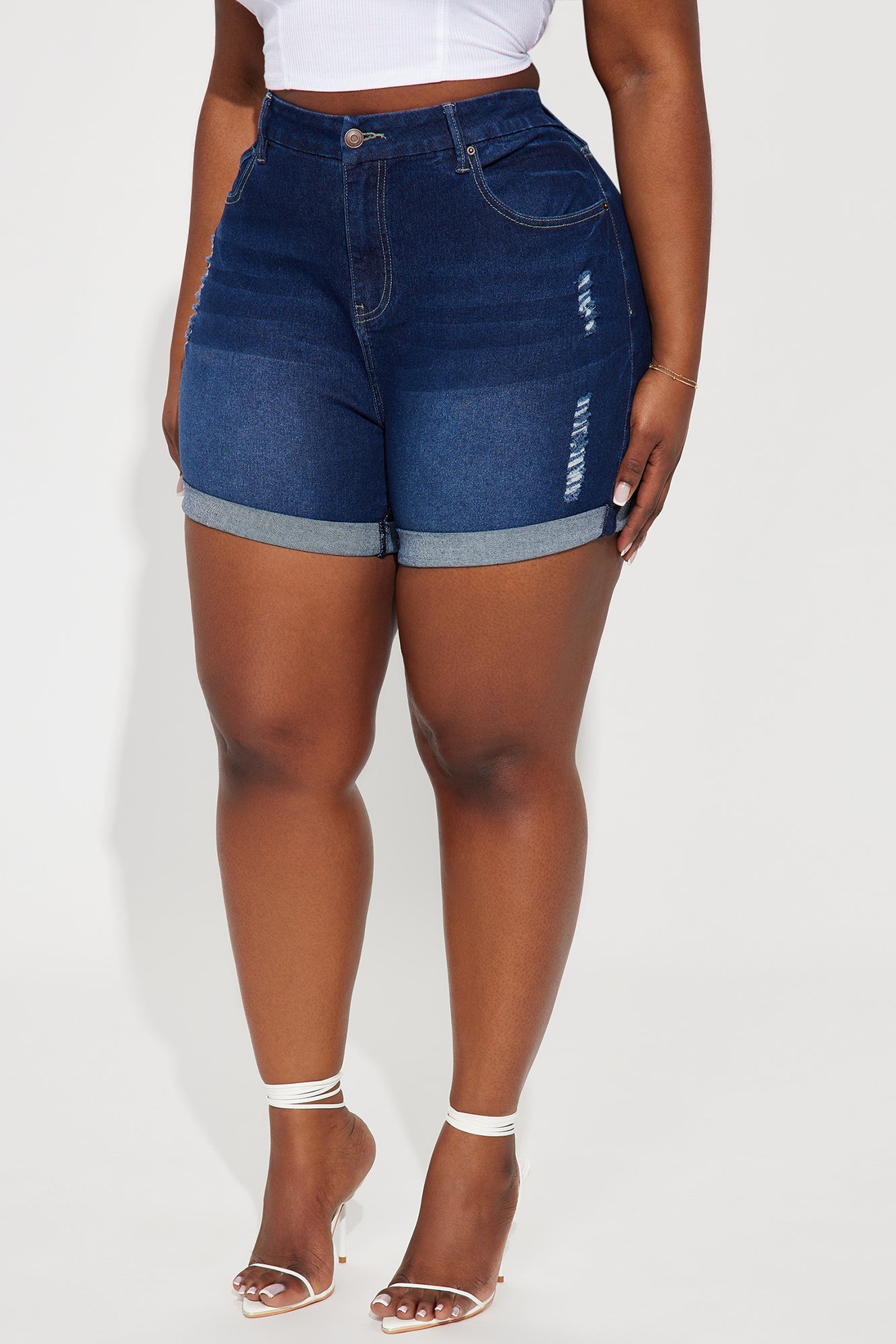 Heaven Sent Cuffed Denim Mom Shorts - Dark Wash