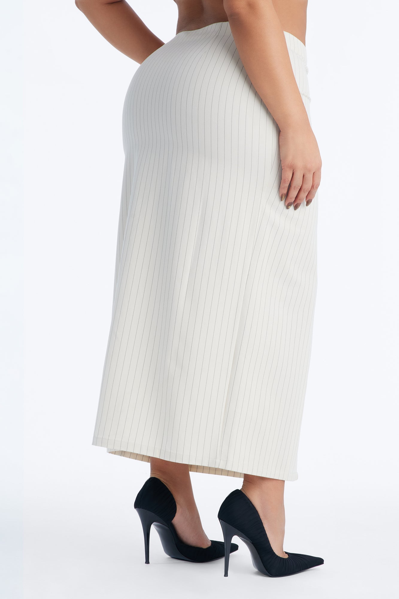 Dangerously Cute Pinstripe Midi Skirt - Cream/combo