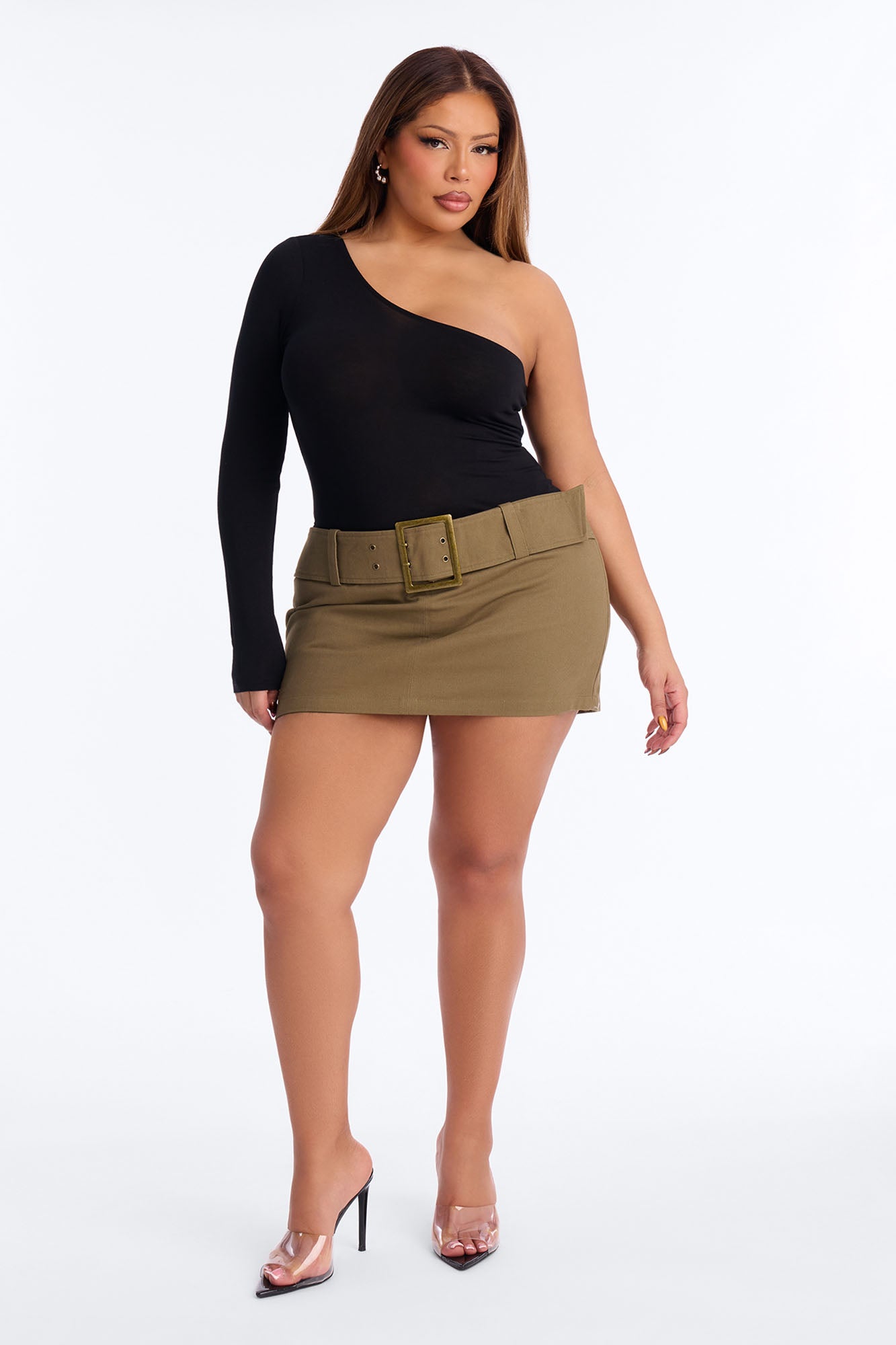 Yasmine Oversized Belt Micro Mini Skort - Olive