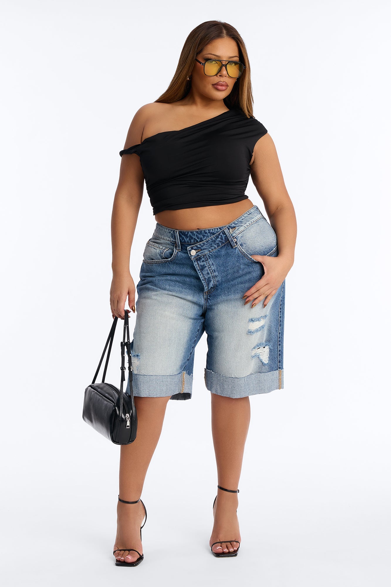 Lafayette Crossover Cuffed Denim Jorts - Vintage Wash