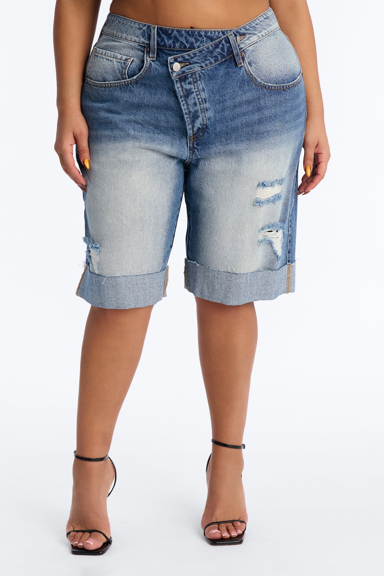 Lafayette Crossover Cuffed Denim Jorts - Vintage Wash