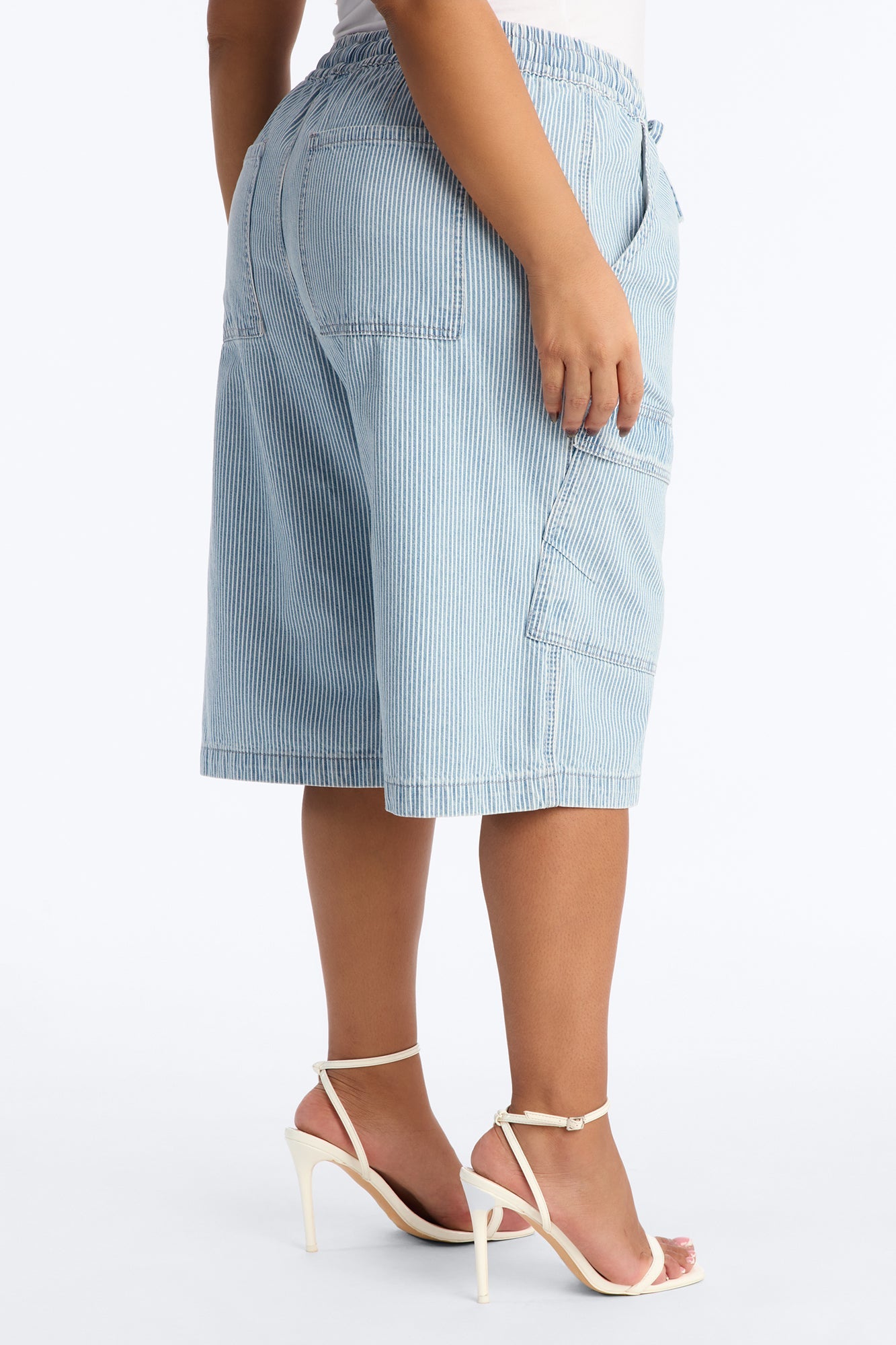 Seawalk Striped Pull On Cargo Denim Jorts - Light Wash
