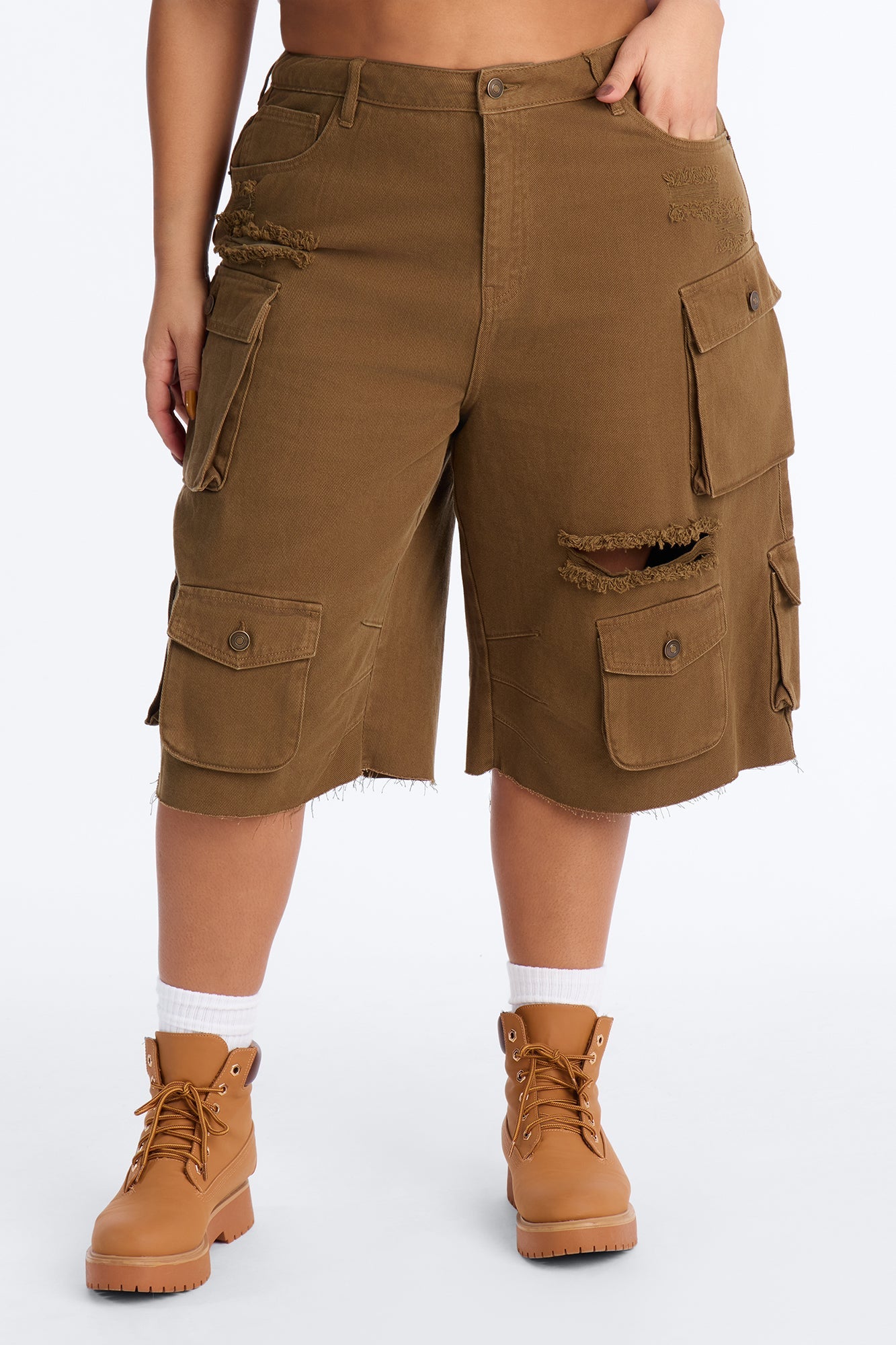 Don't Make Me Wait Cargo Bermuda Short - Olive