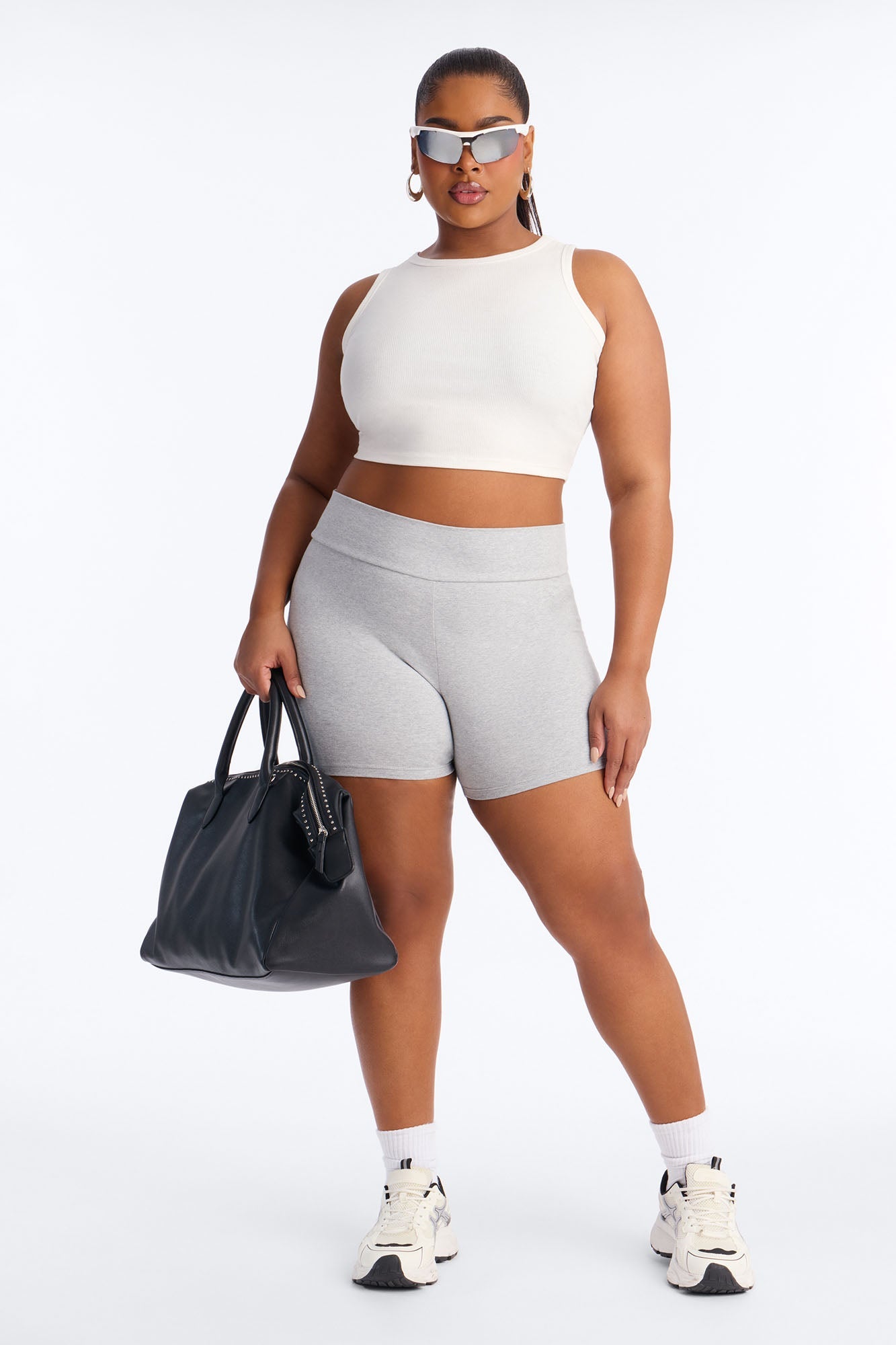 Quinn Mid Rise Everyday Cotton Biker Short 5″ - Heather Grey
