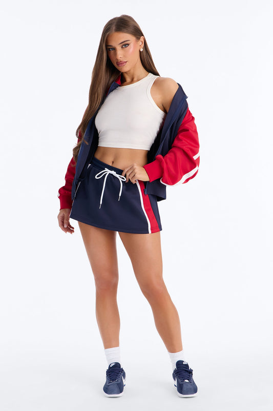 Cool And Sporty Nylon Colorblock Track Skort - Red/combo