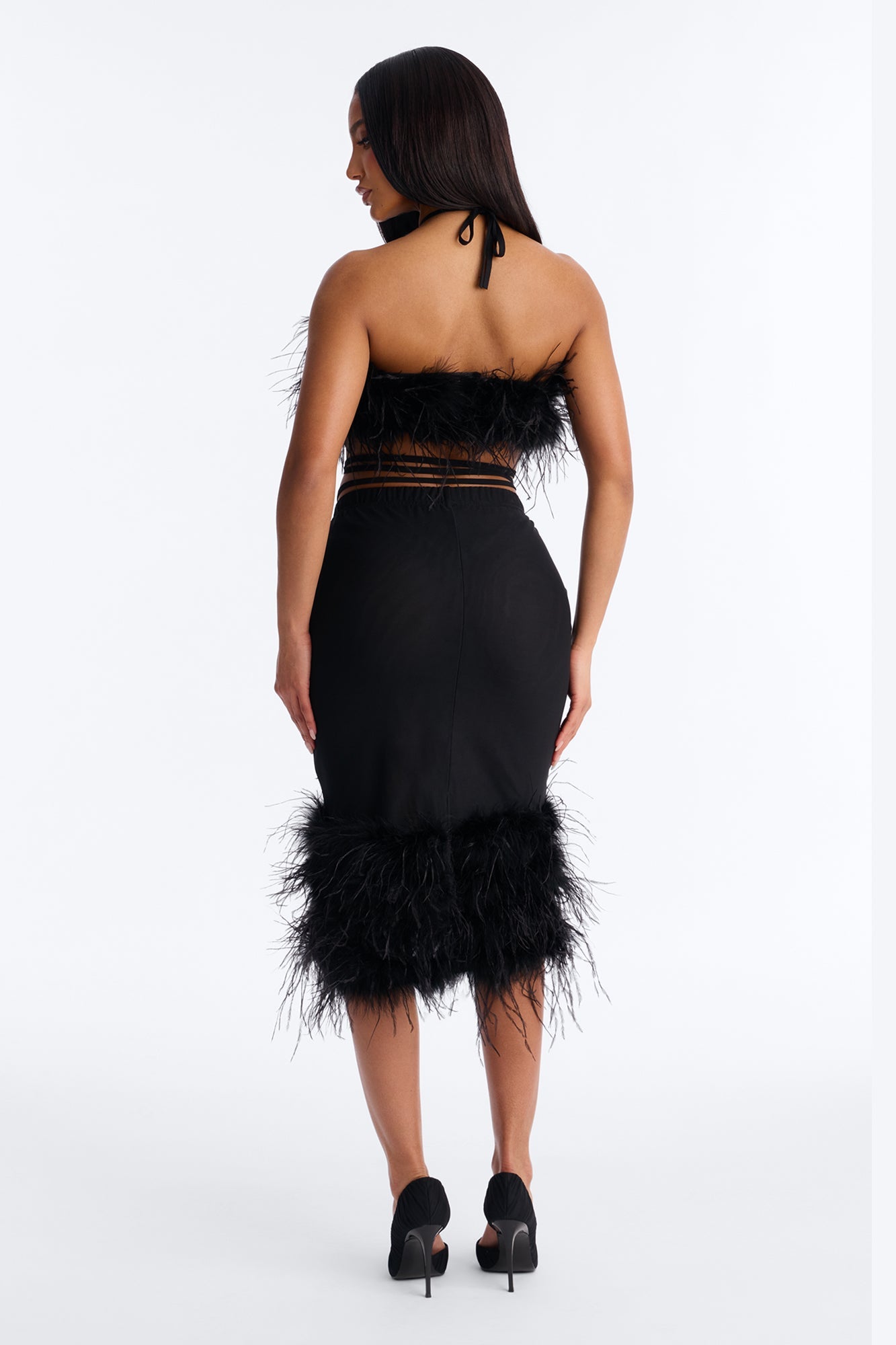 Flirt Mode Feather Mesh Midi Skirt - Black