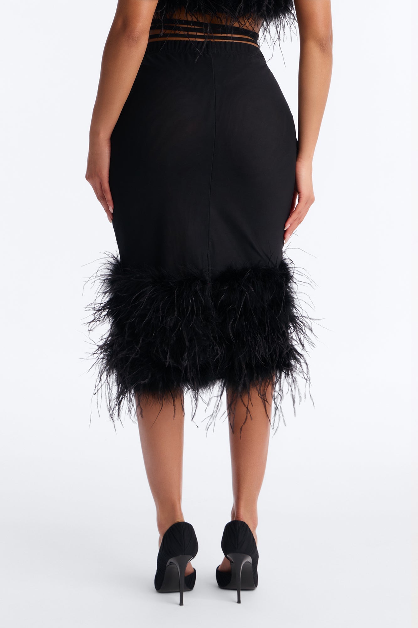 Flirt Mode Feather Mesh Midi Skirt - Black