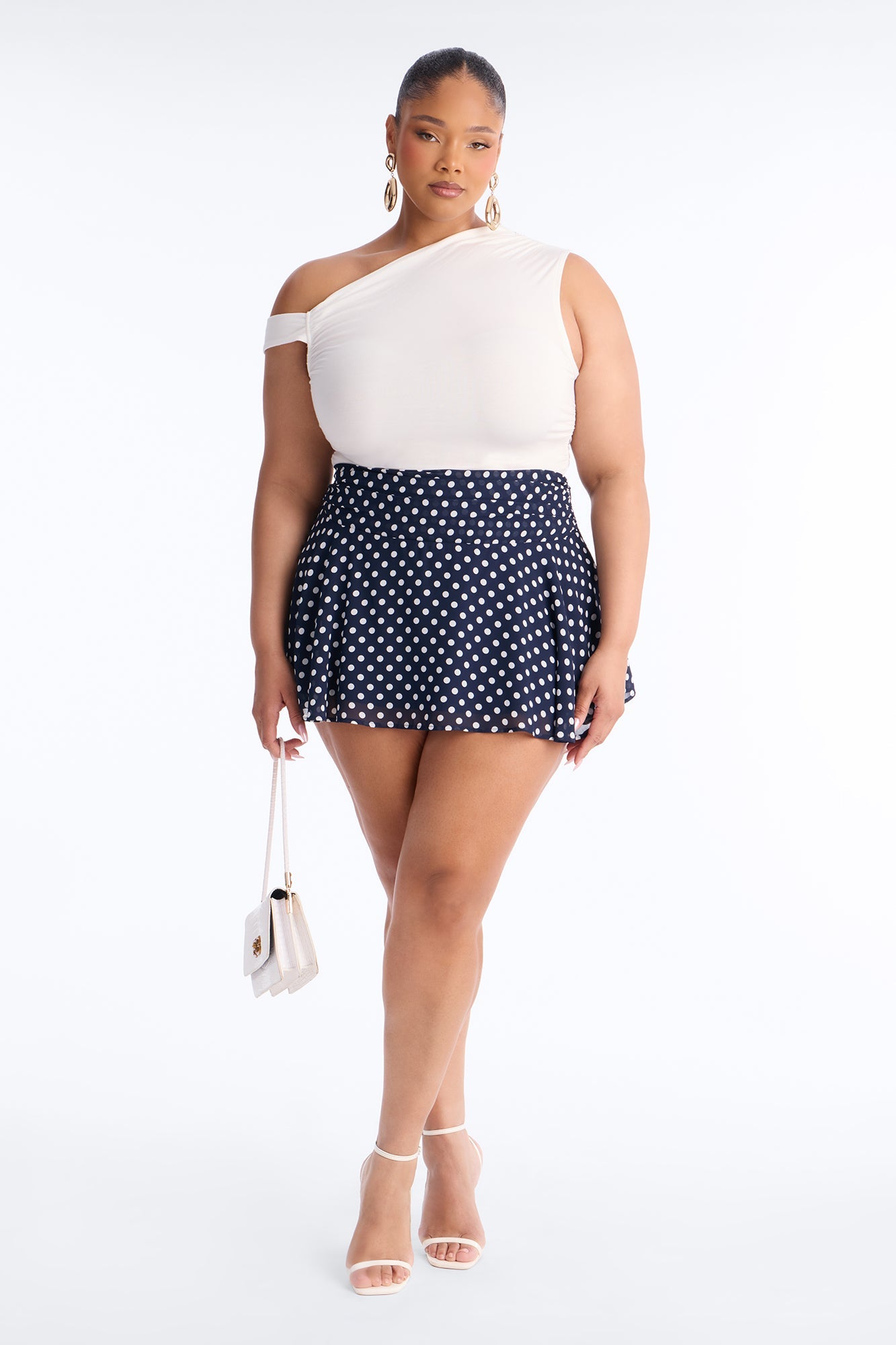 Emmie Chiffon Polka Dot Mini Skirt - Navy/combo