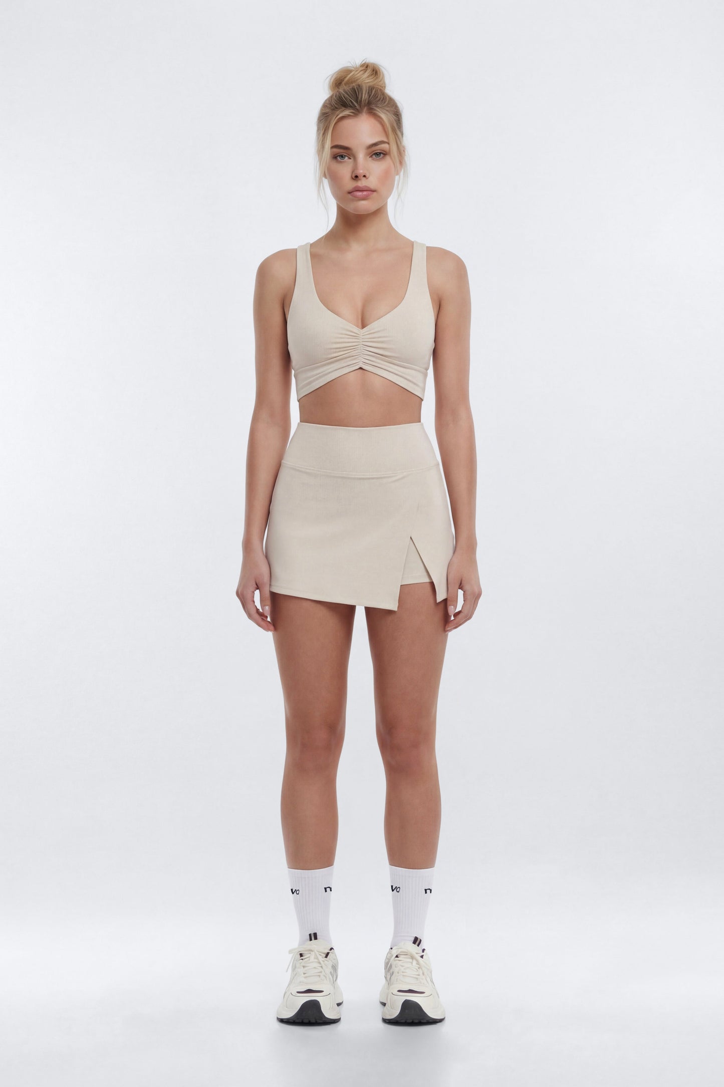 CloudForm™ Front Wrap Sports Mini Skort - Beige