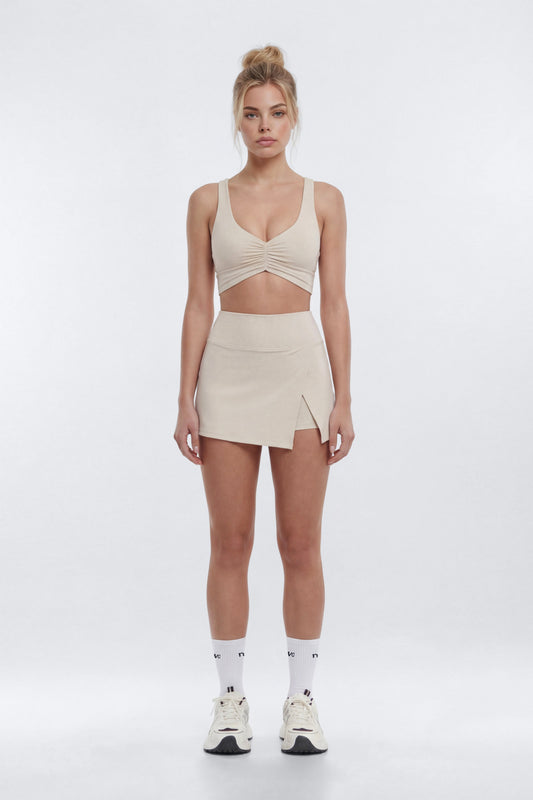 CloudForm™ Front Wrap Sports Mini Skort - Beige