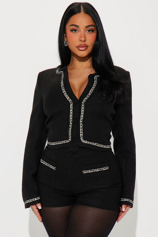Iris Tweed Cropped Blazer - Black