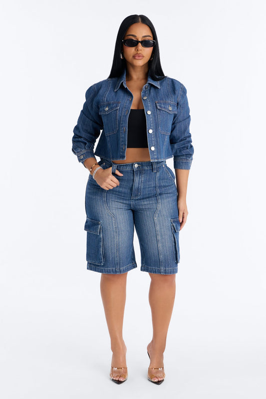 Lyon Cargo Denim Jorts - Medium Wash