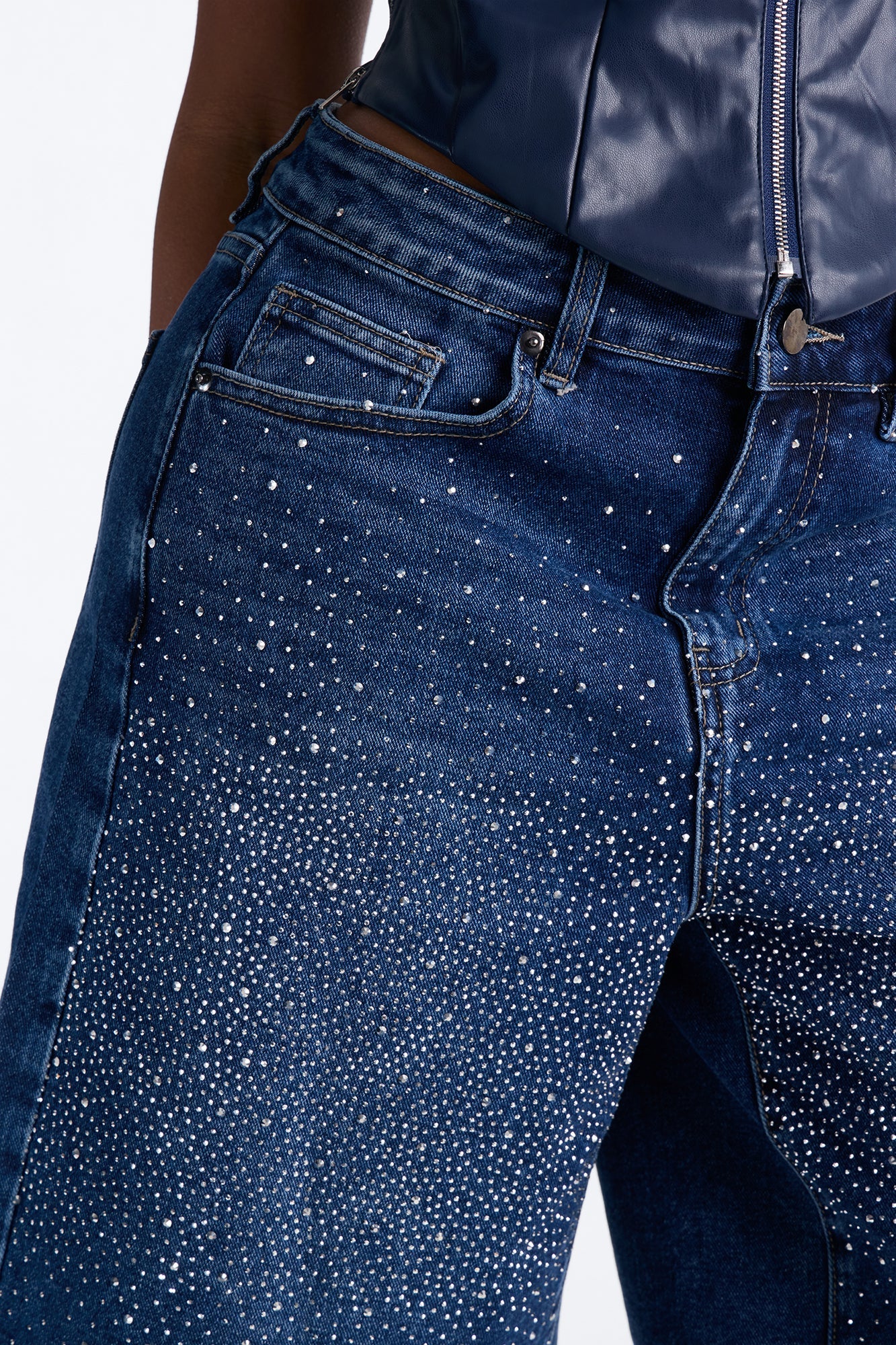 Fancy Pants Embellished Rhinestones Denim Shorts - Dark Wash