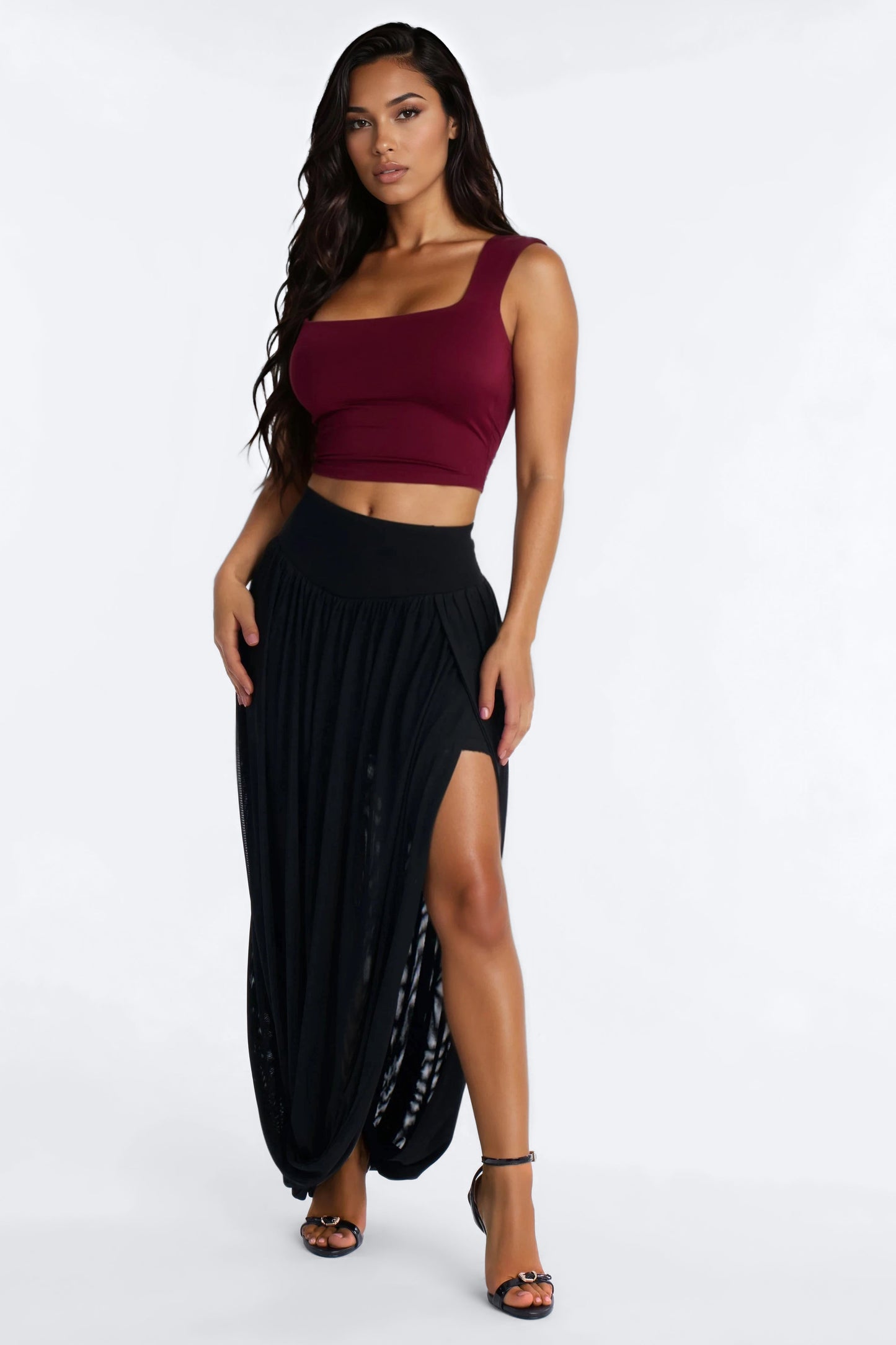 Gaia Draped Mesh Maxi Skirt - Black