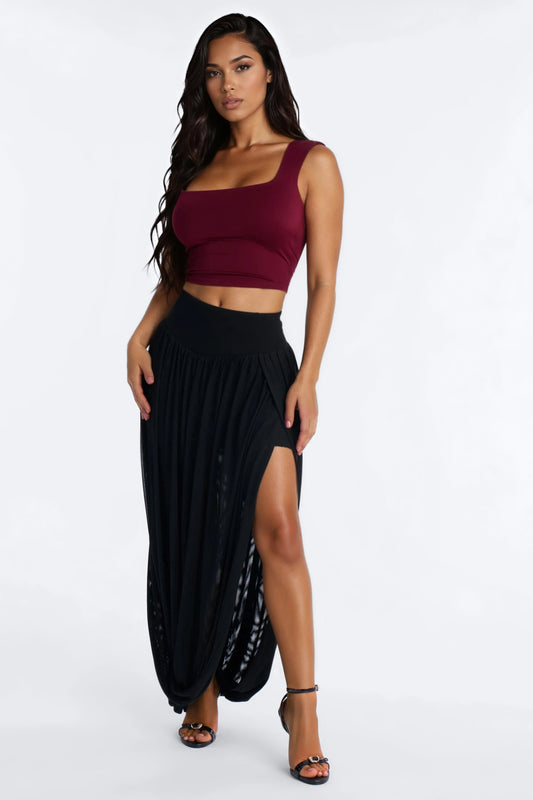 Gaia Draped Mesh Maxi Skirt - Black