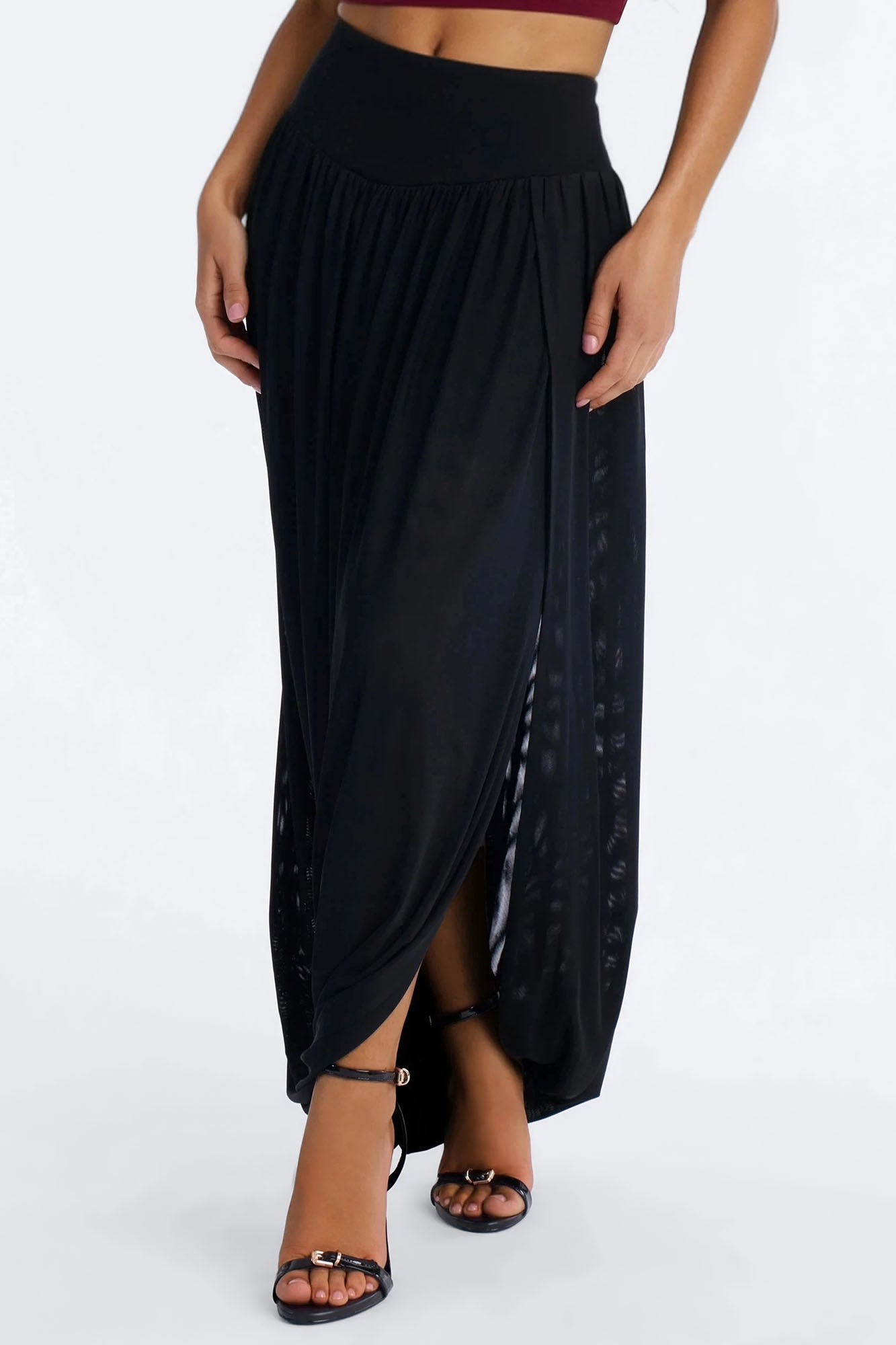 Gaia Draped Mesh Maxi Skirt - Black